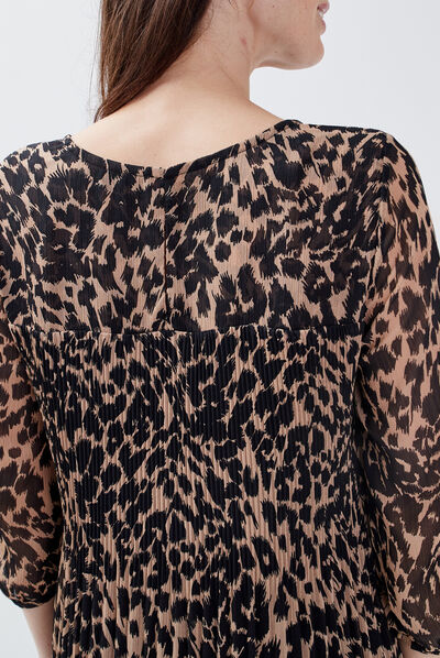 Robe droite manches 3/4 beige femme