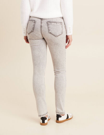 Jean ajust&eacute; taille bascul&eacute;e denim snow gris femme