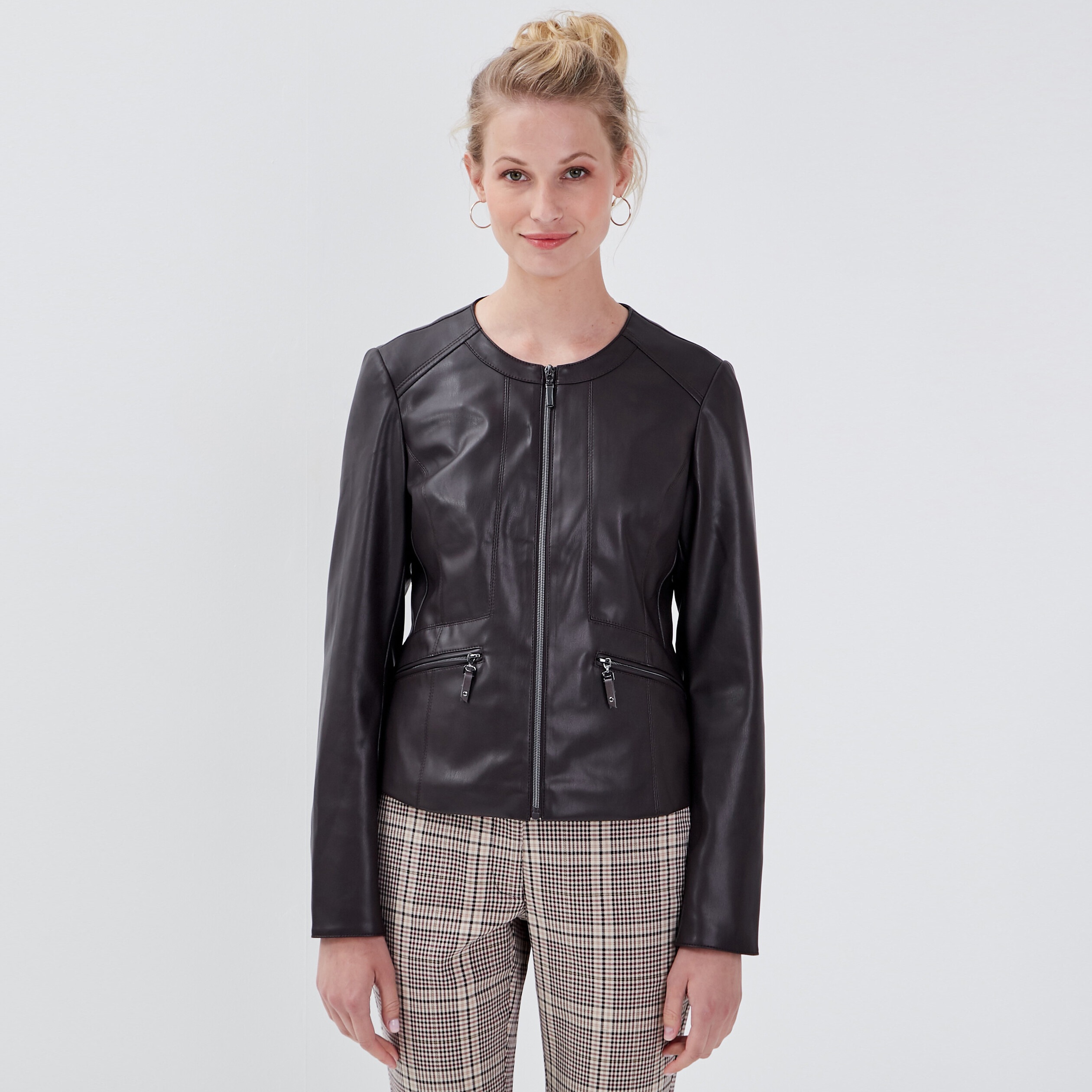 Veste cintrée zippée marron femme