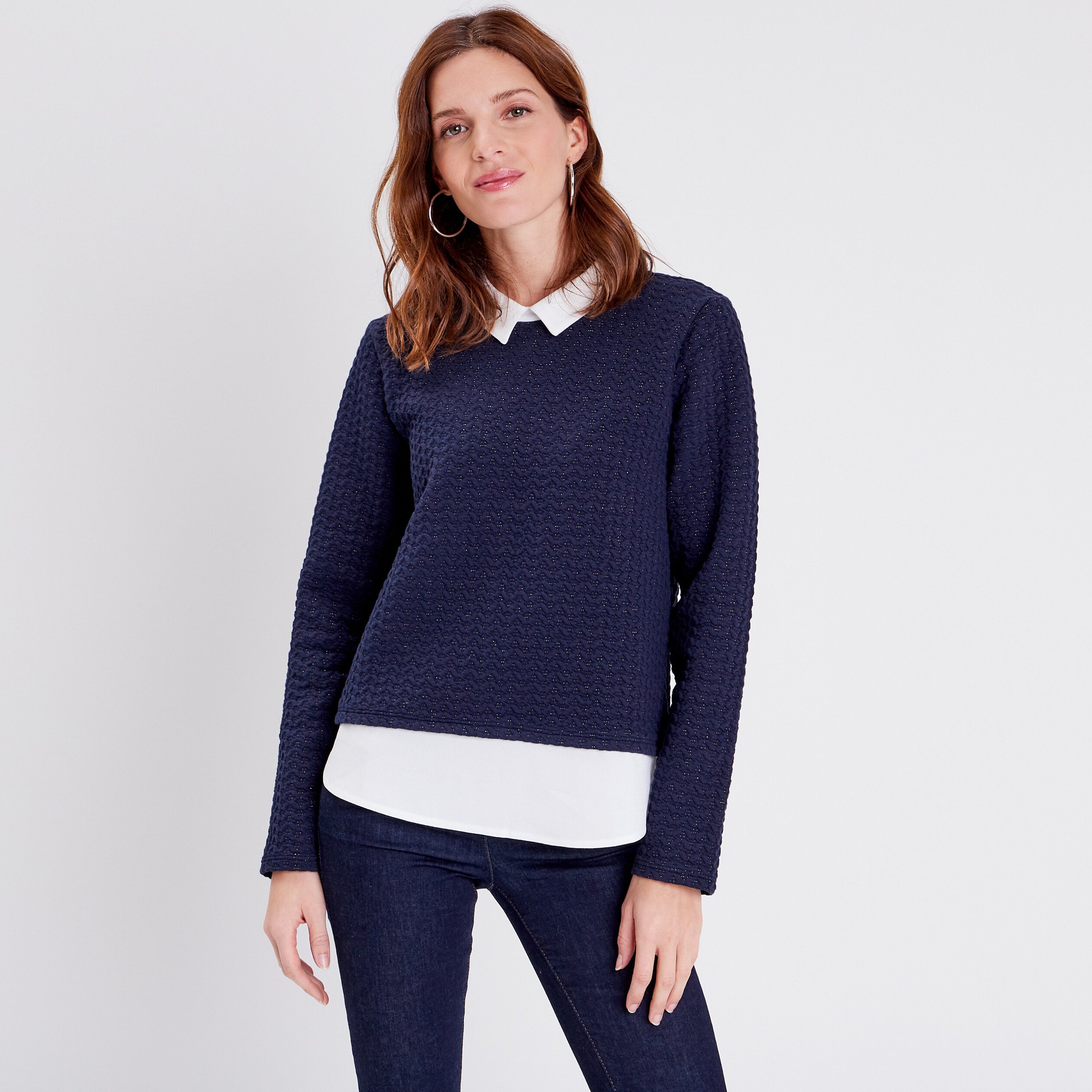 t shirt manches longues bleu fonce femme T-shirt manches longues bleu foncé femme