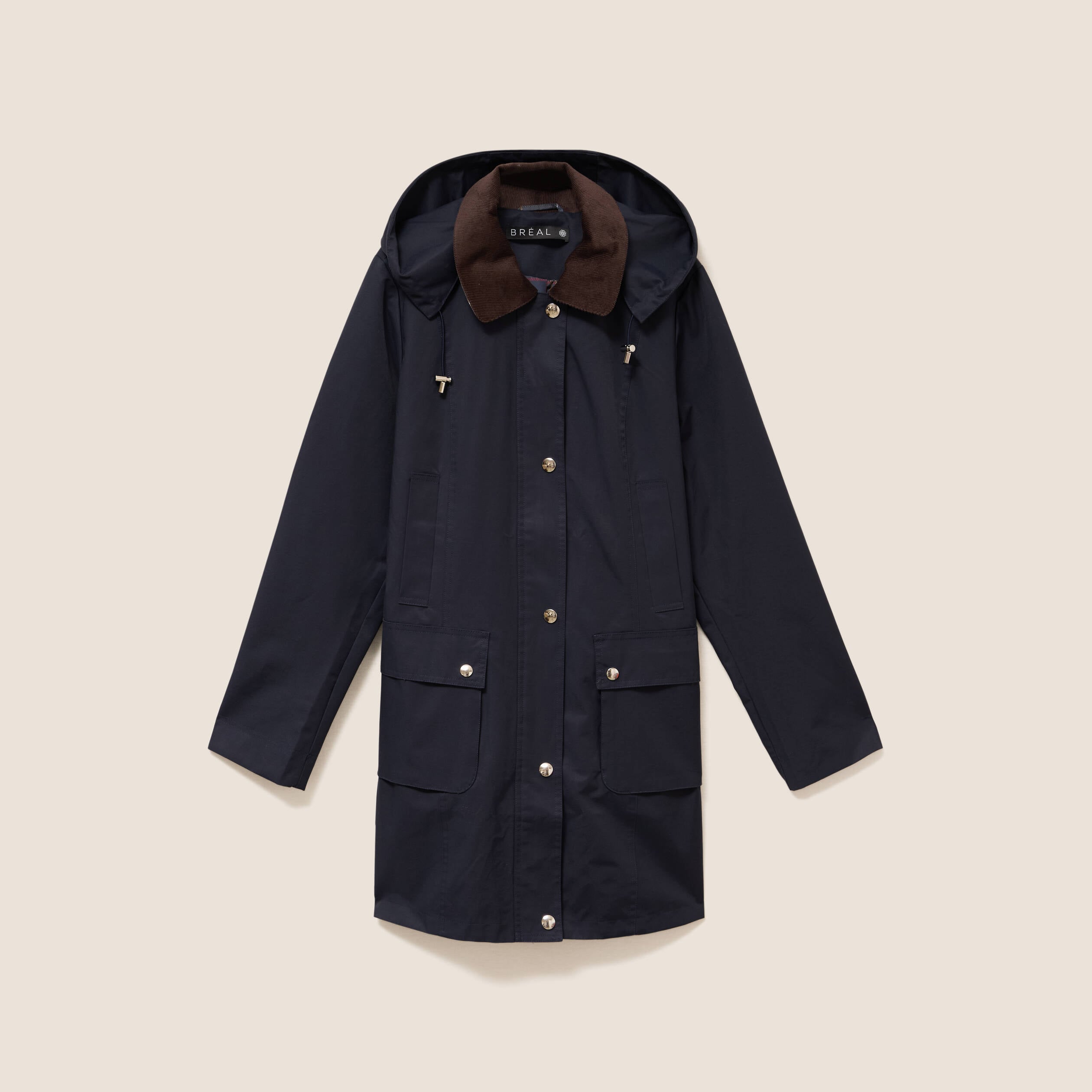 Parka &agrave; capuche doubl&eacute;e bleu fonc&eacute; femme