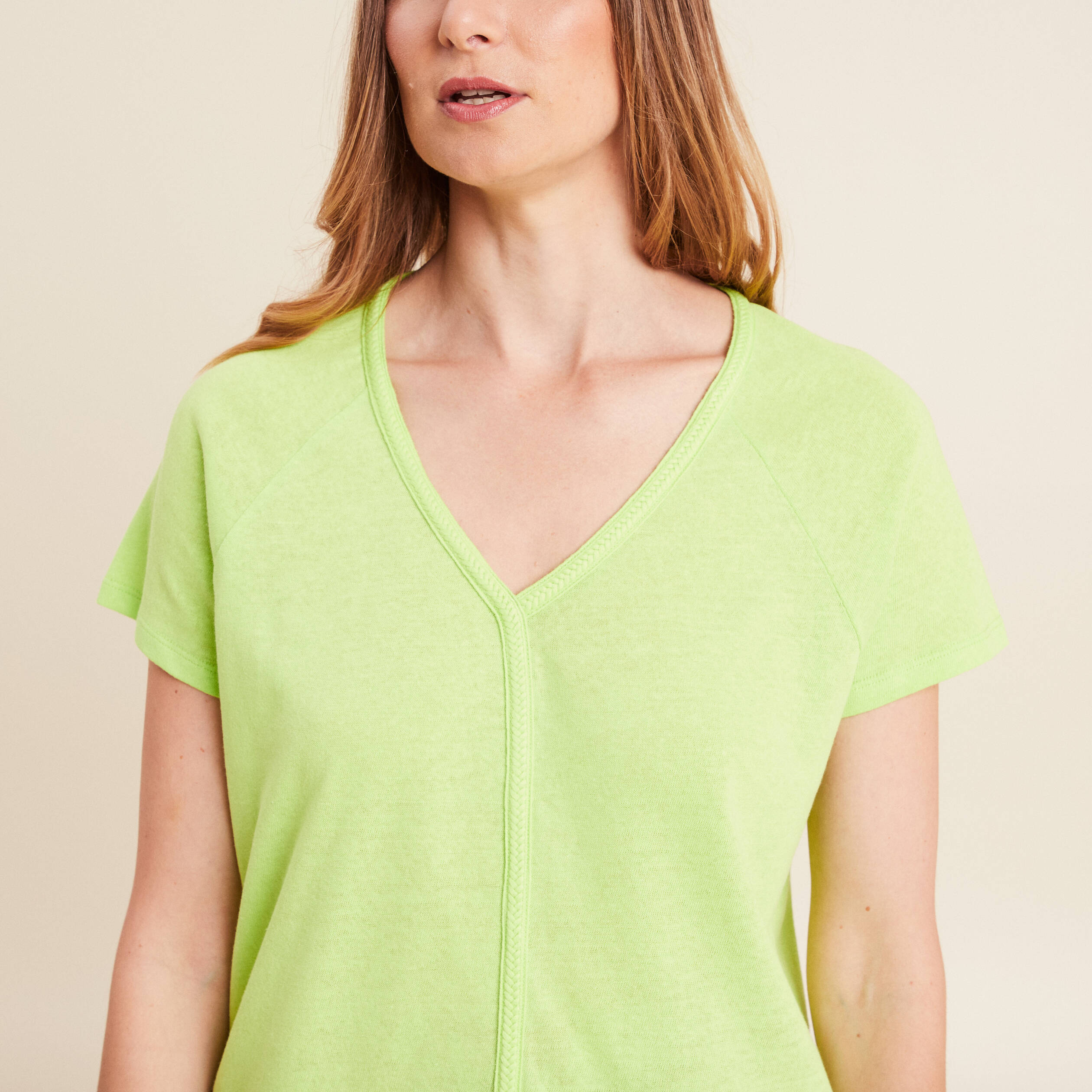 t shirt tresse manches courtes vert anis femme T-shirt tresse manches courtes vert anis femme
