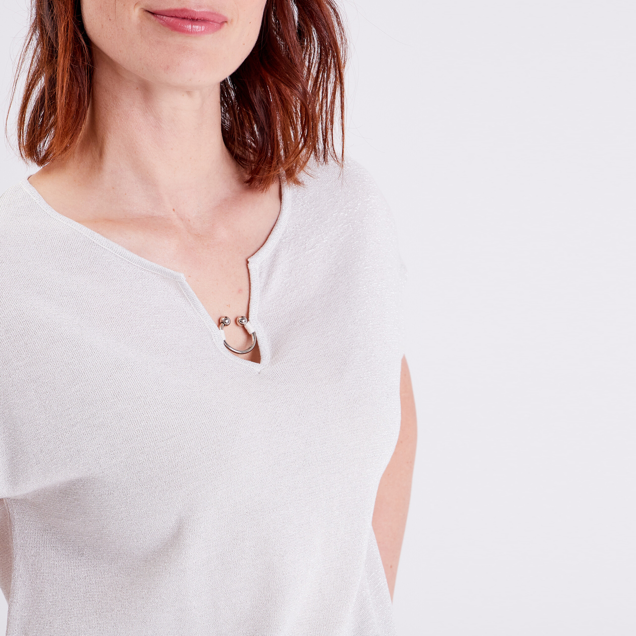 Pull à manches courtes ecru femme