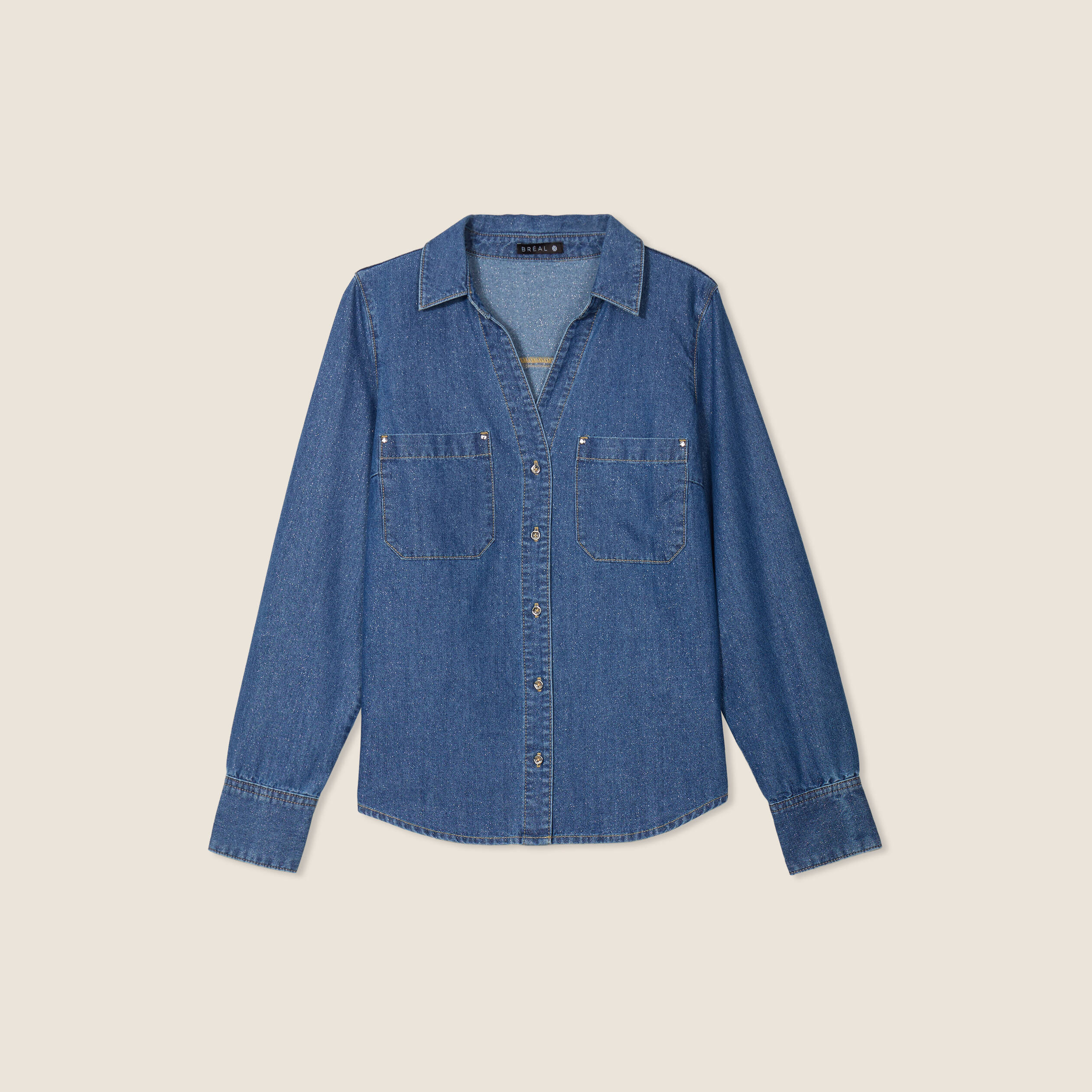 Chemise manches longues jean denim stone femme