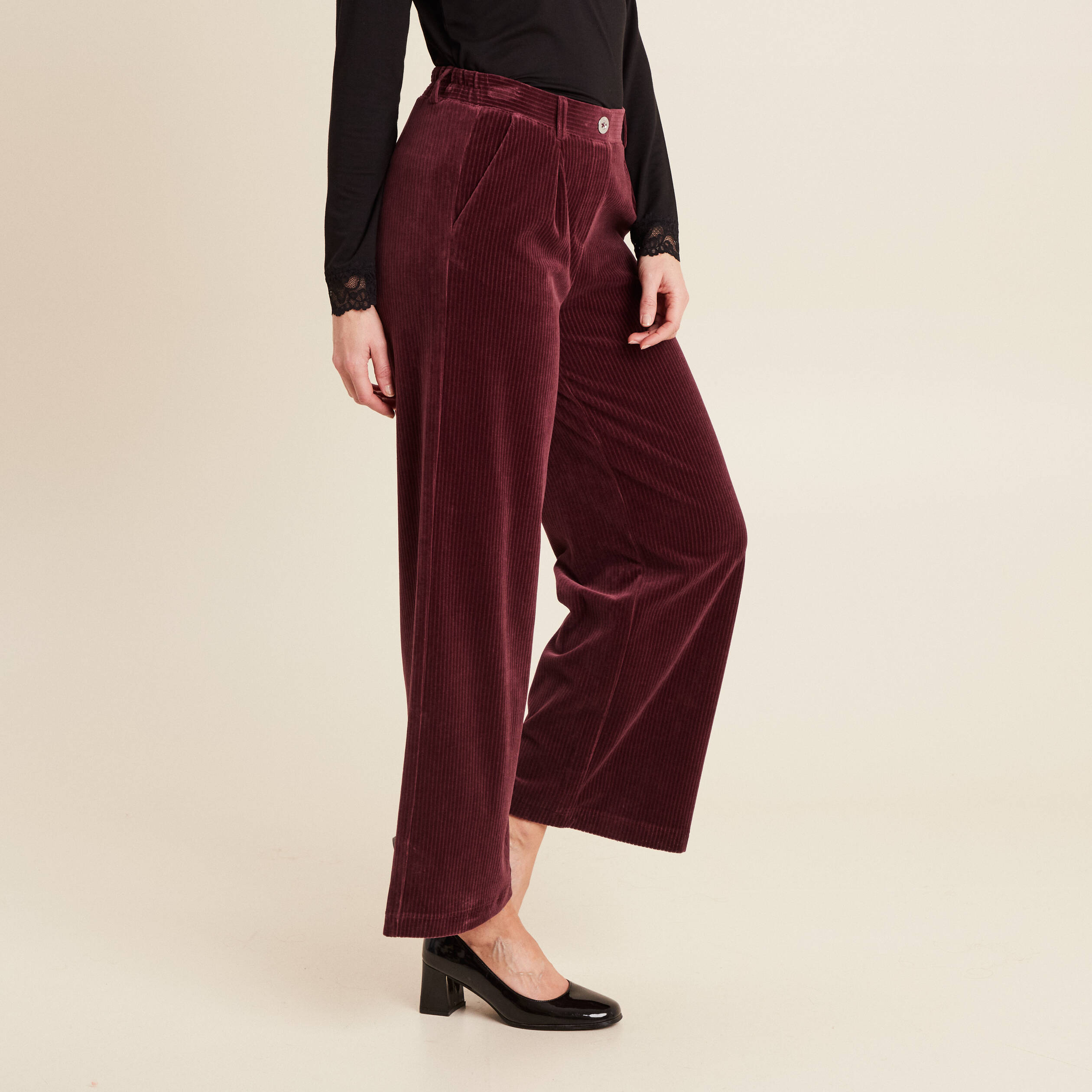 pantalon large velours bordeaux femme Pantalon large velours bordeaux femme
