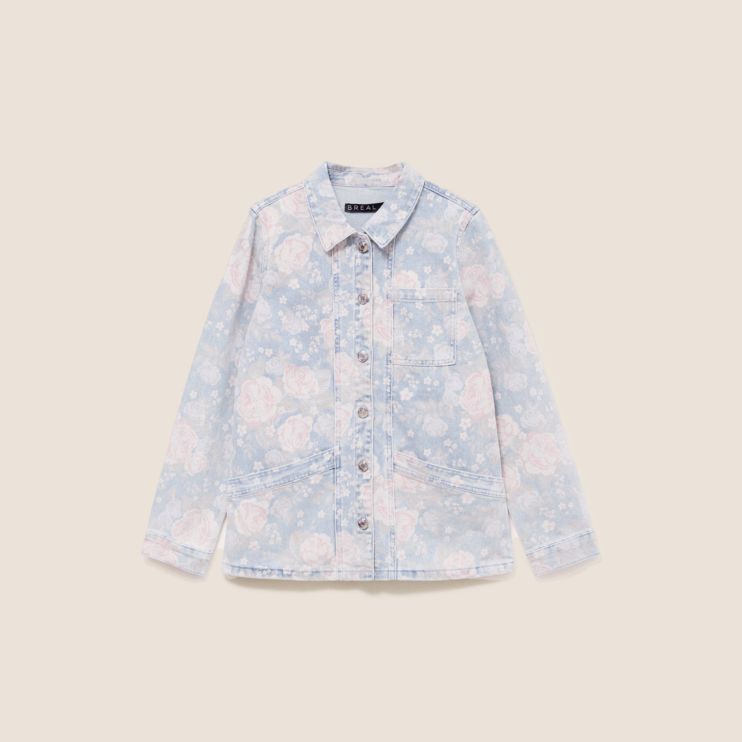 Veste longue droite manches longues rose femme