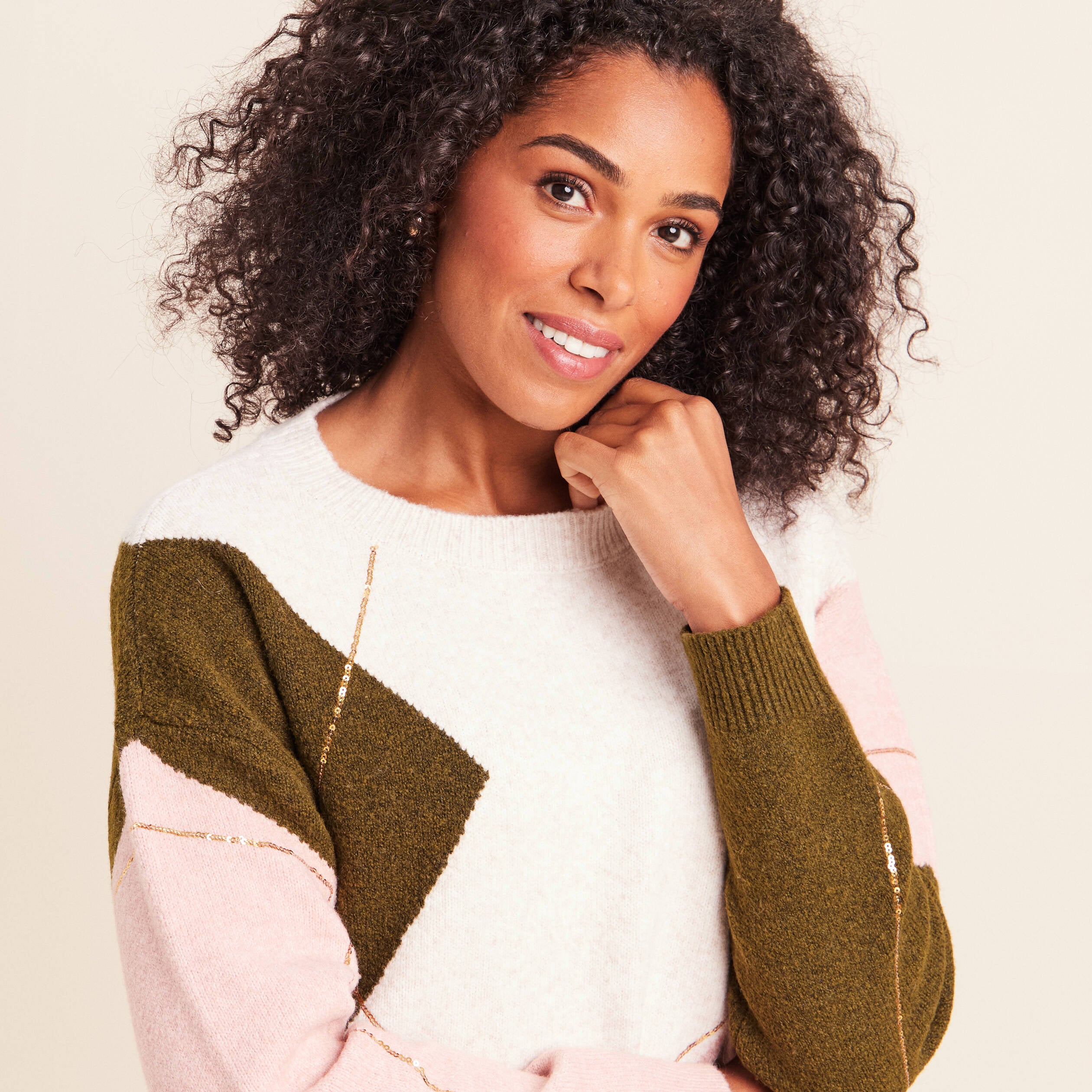 Pull col rond beige femme