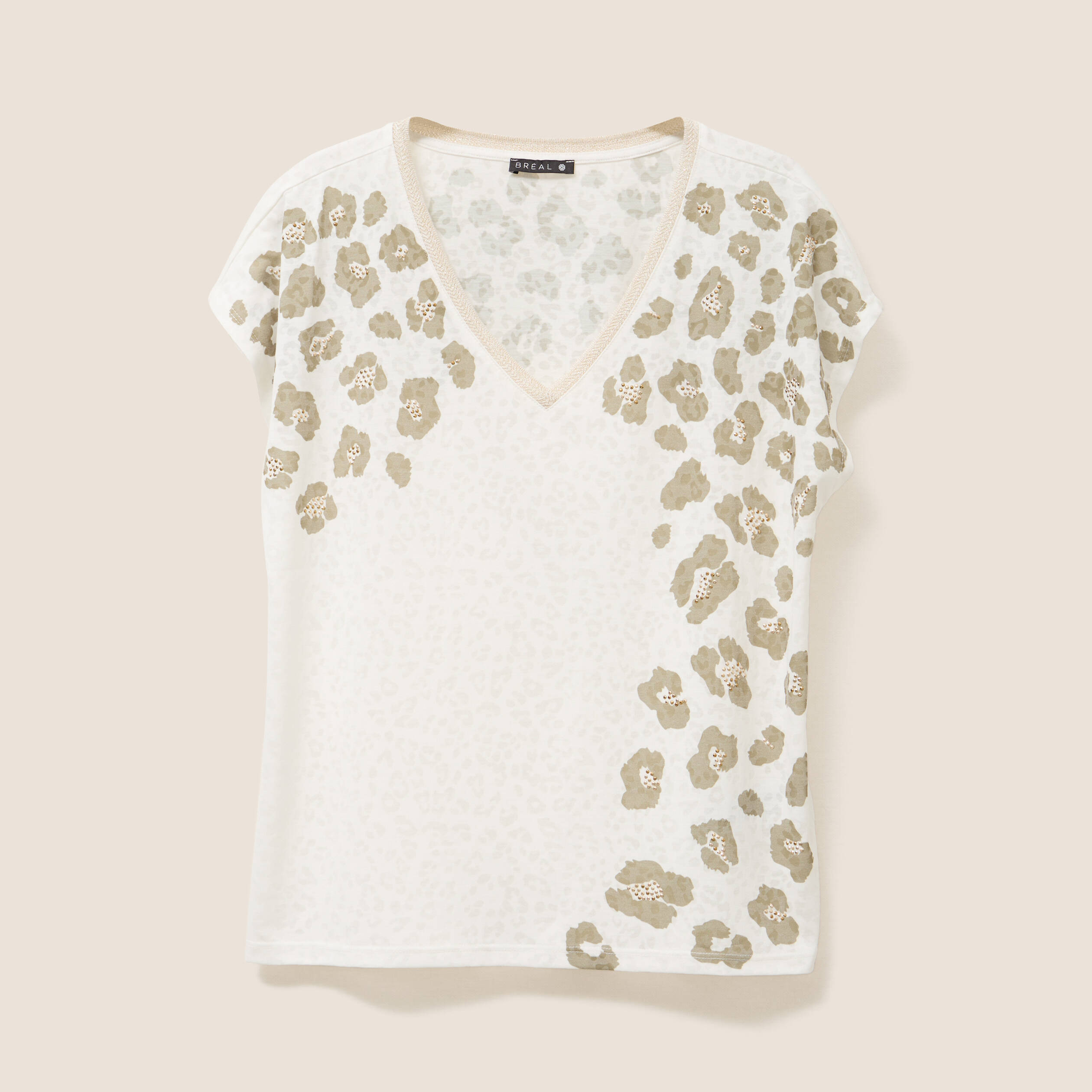 t shirt droit col v manches courtes ecru femme T-shirt droit col V manches courtes ecru femme