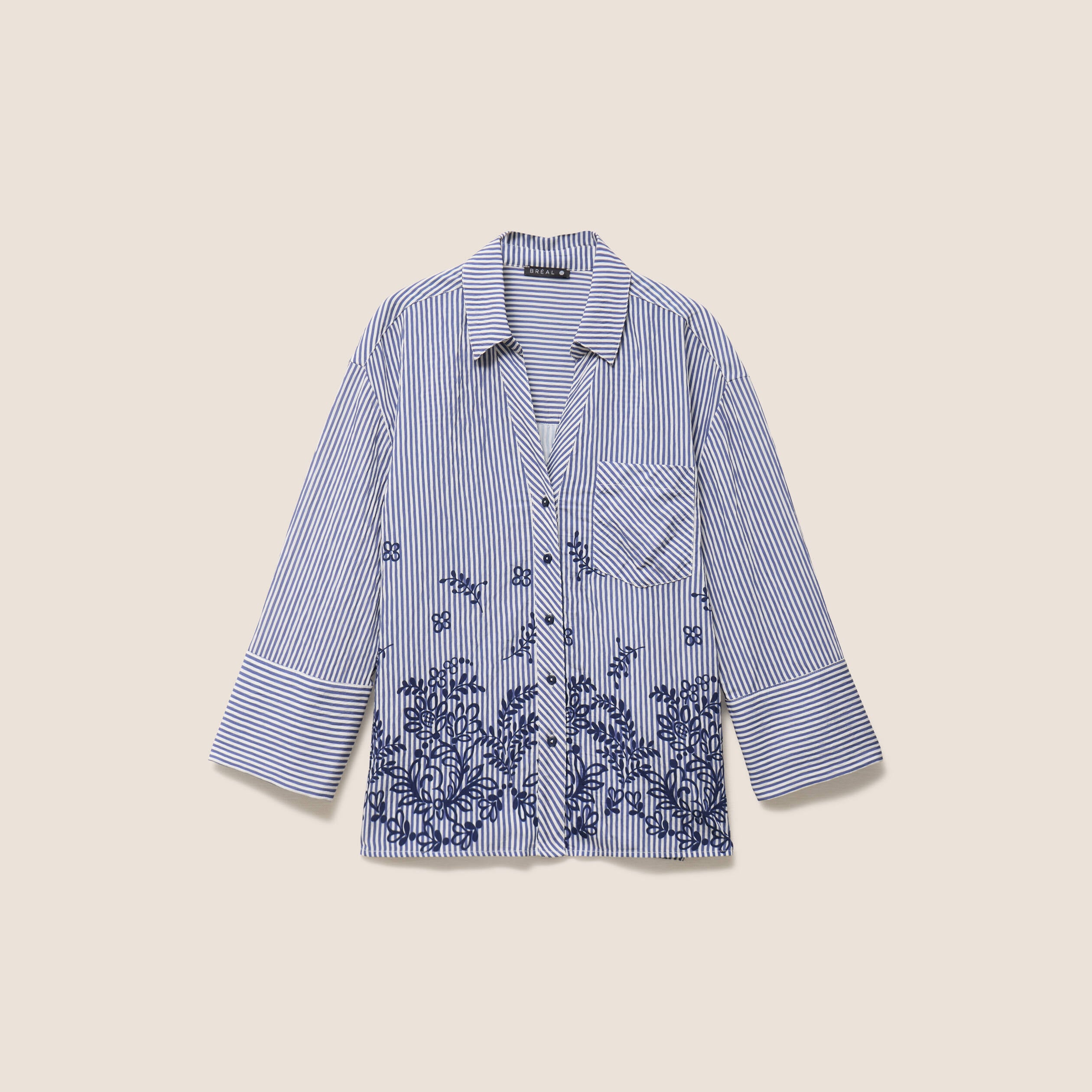 Chemise droite manches 3/4 fluide bleu femme
