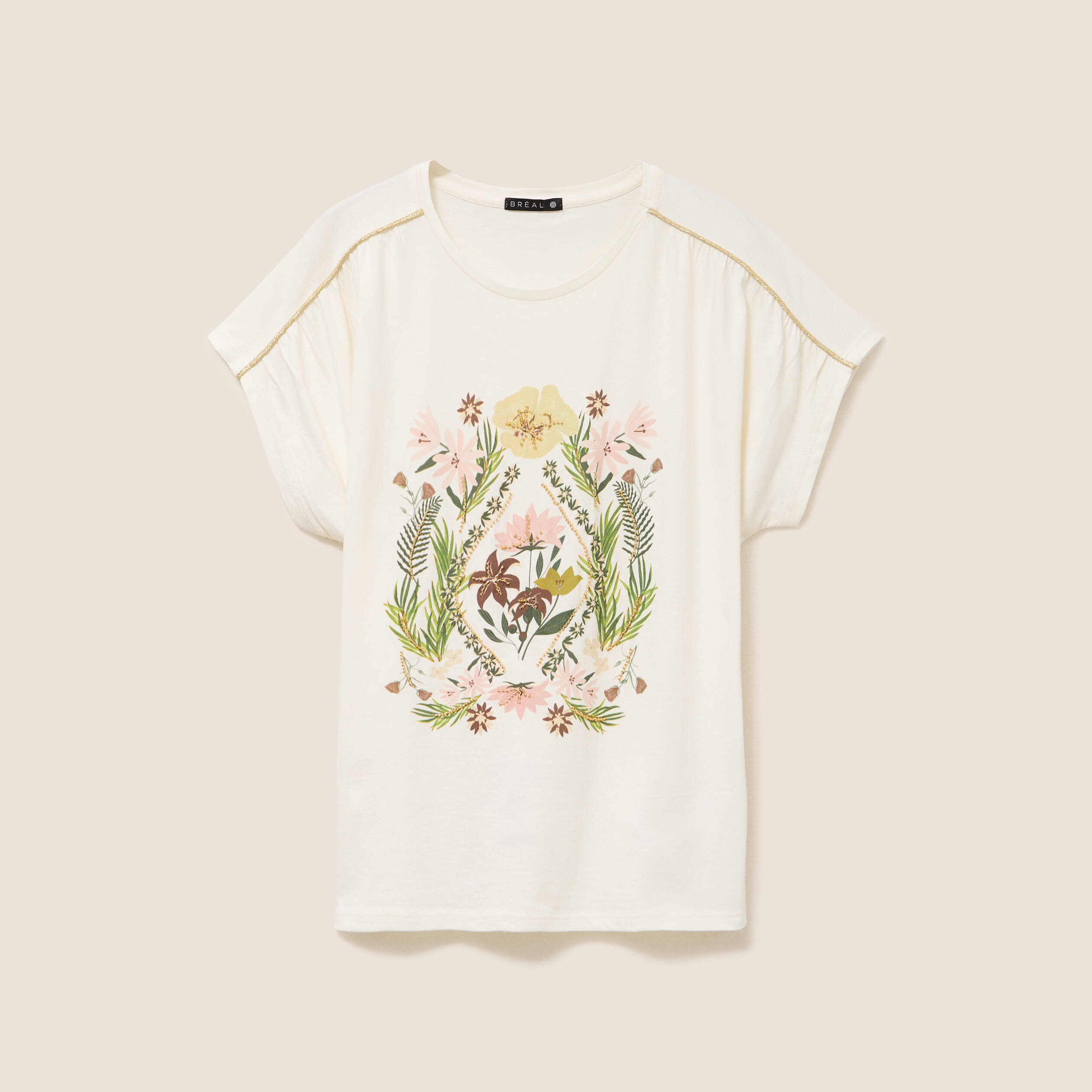 T-shirt col rond manches courtes ecru femme