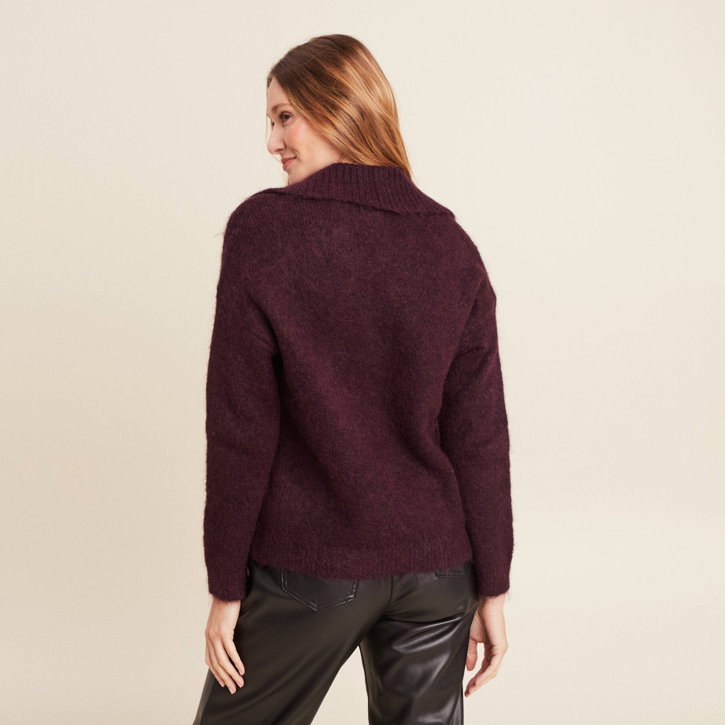 pull manches longues col polo bordeaux femme Pull manches longues col polo bordeaux femme