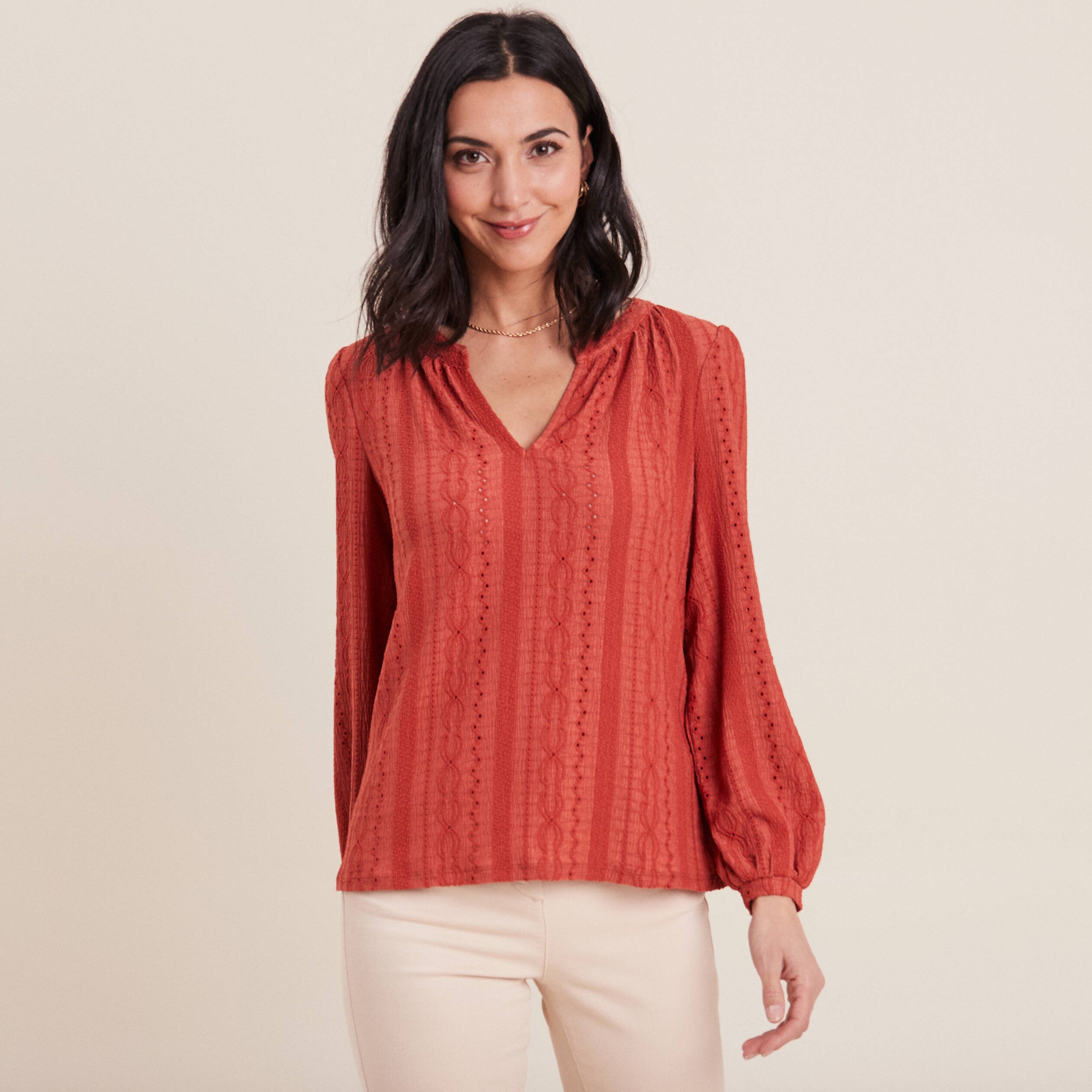 Blouse manches longues vieux rose femme
