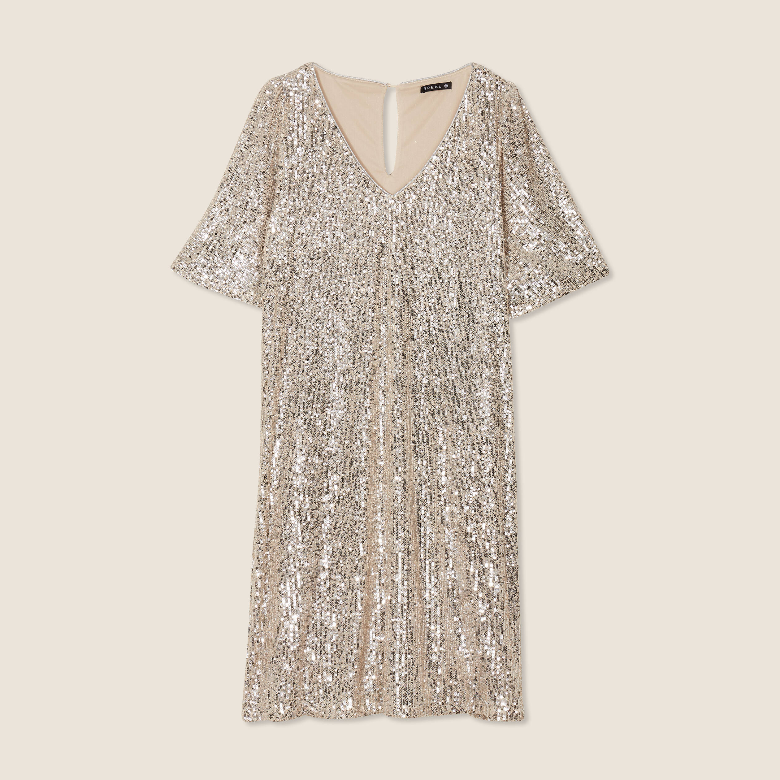 Robe &eacute;vas&eacute;e sequins couleur or femme