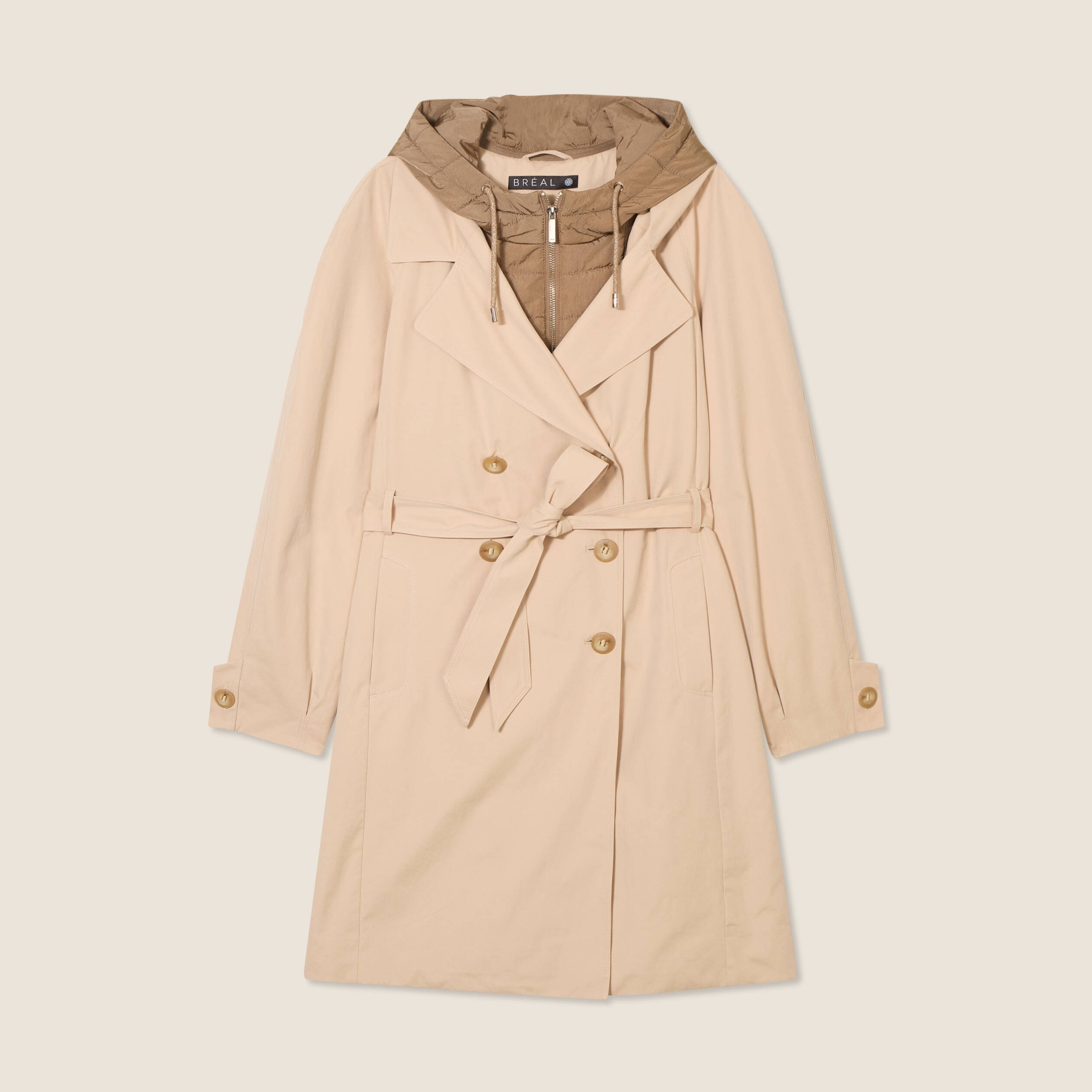 trench ceinture a capuche beige femme Trench ceinturé à capuche beige femme