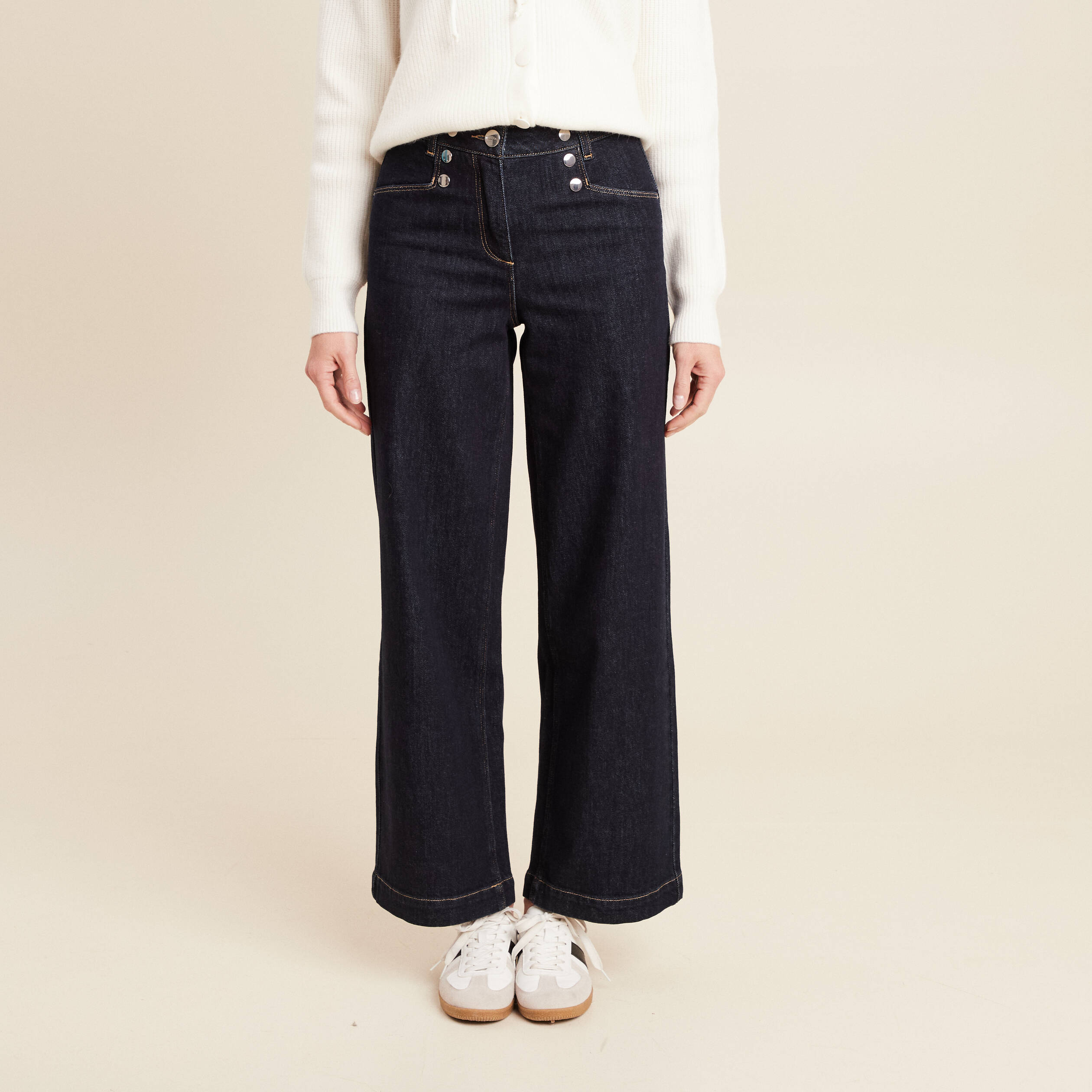 Jean large &agrave; pont denim brut femme