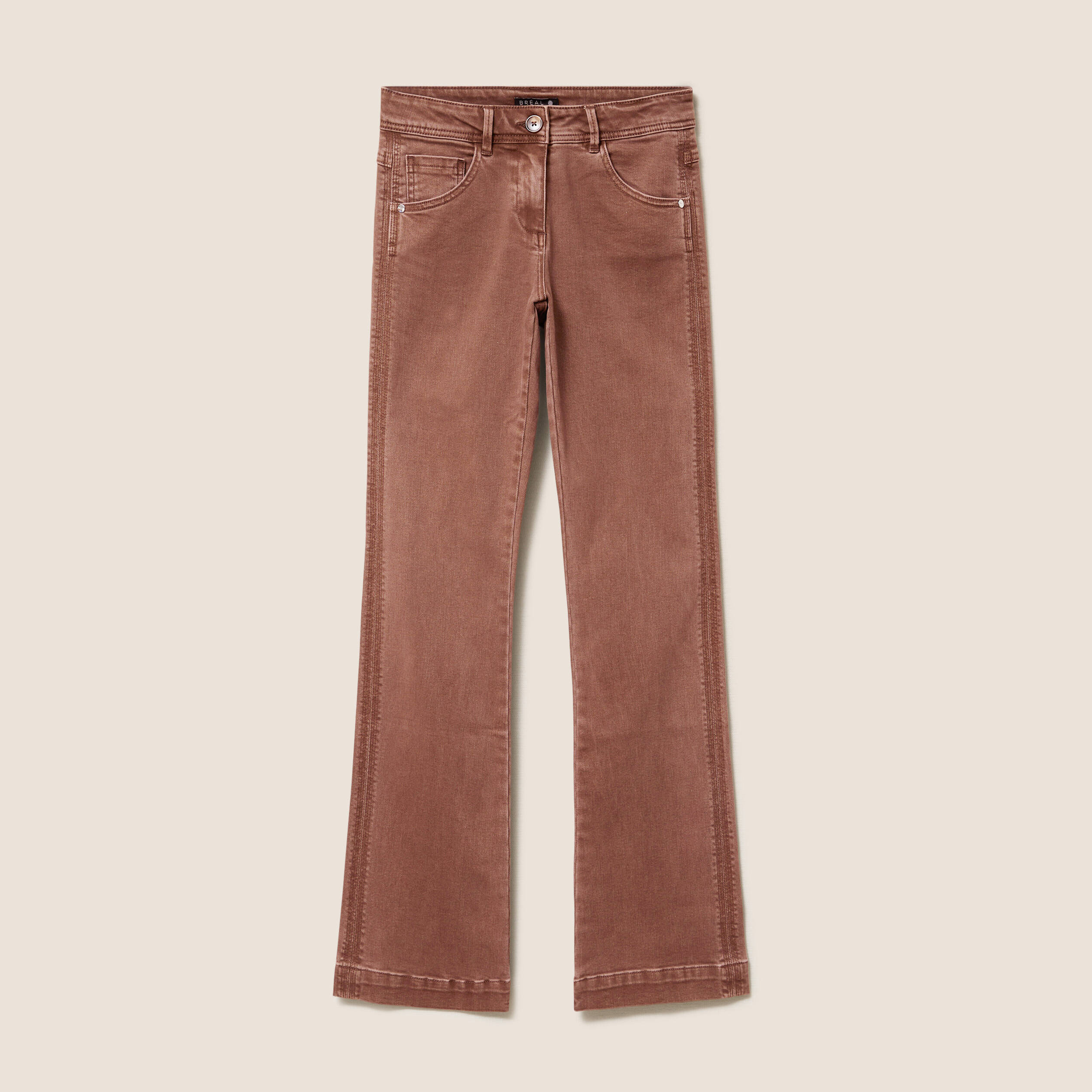 Jean bootcut taille bascul&eacute;e marron femme