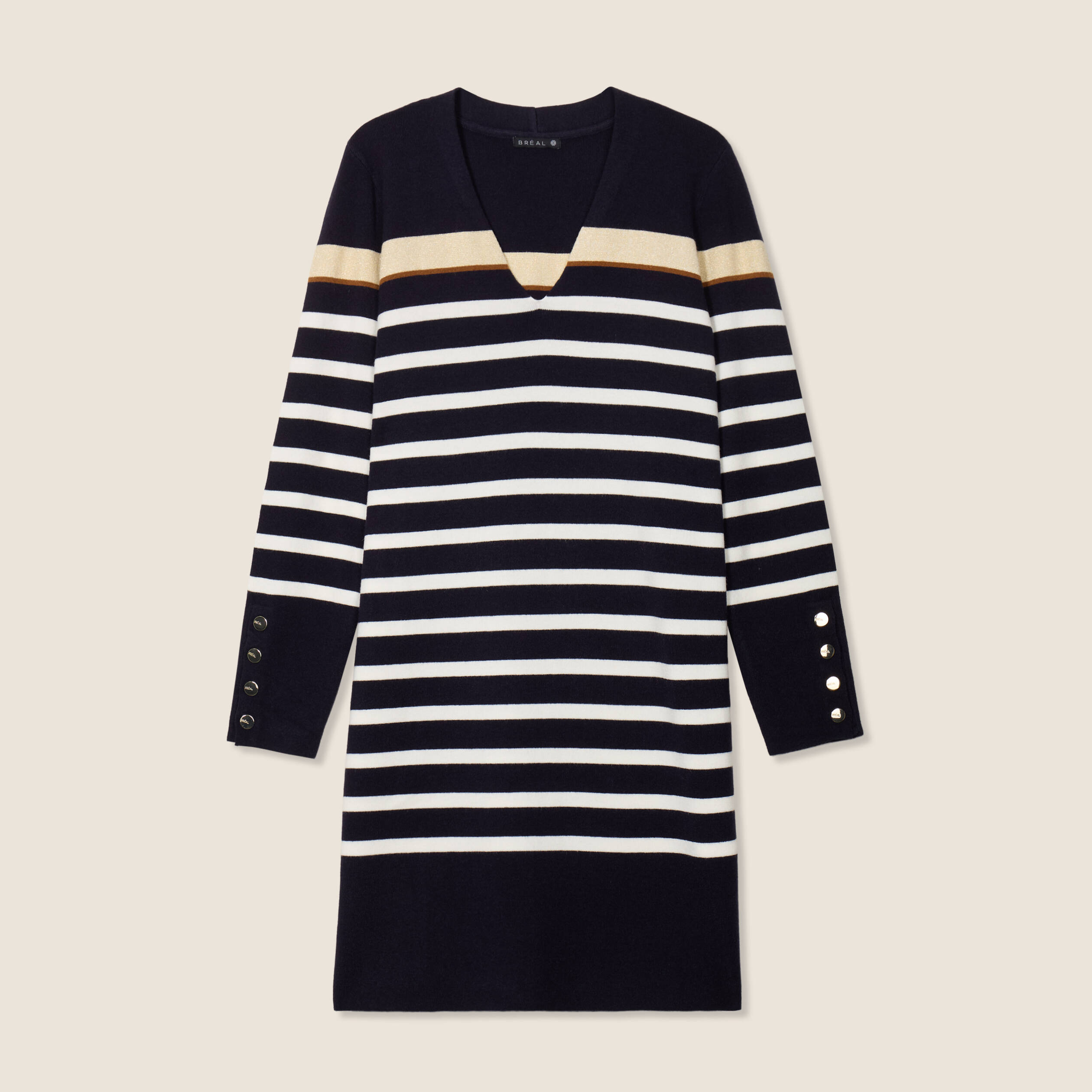 robe tricot droite col en v bleu fonce femme Robe tricot droite col en V bleu foncé femme