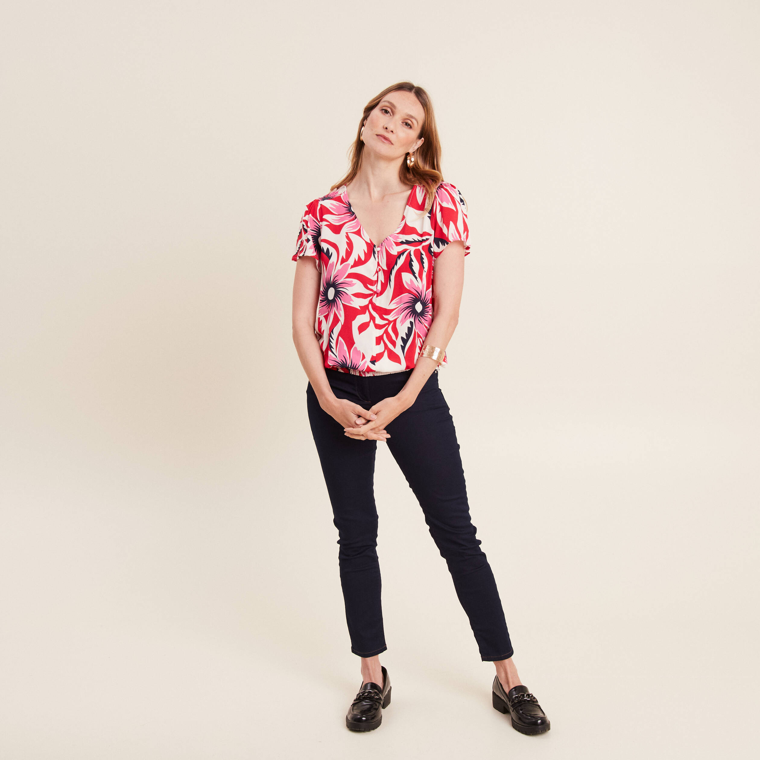 Blouse manches courtes rouge femme Breal