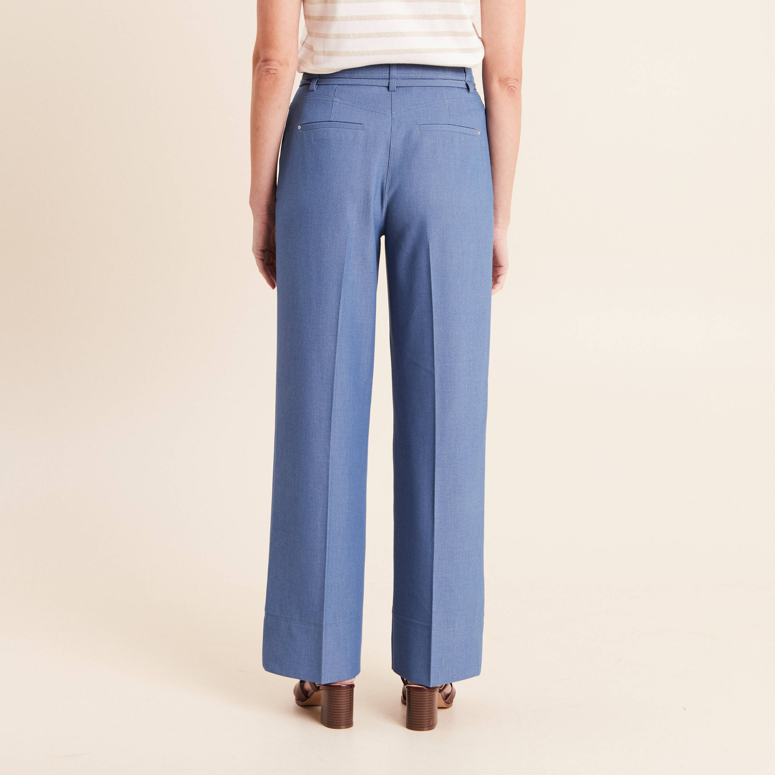 Pantalon coupe large taille haute fluide denim double stone femme
