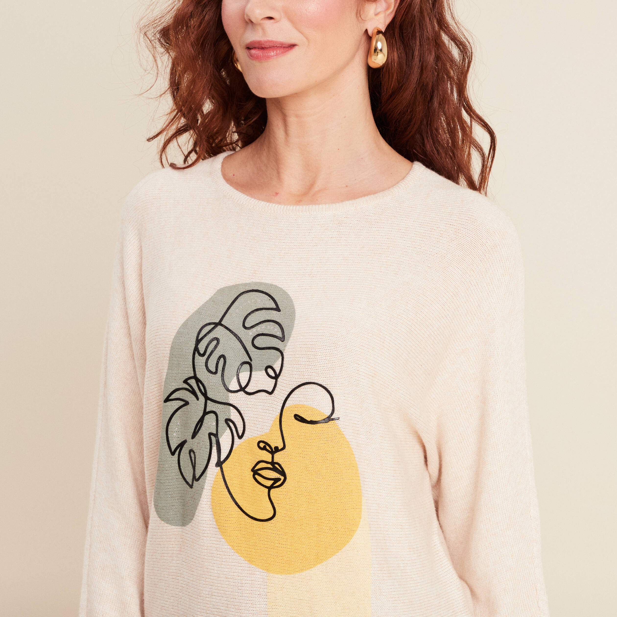 Pull manches longues creme femme
