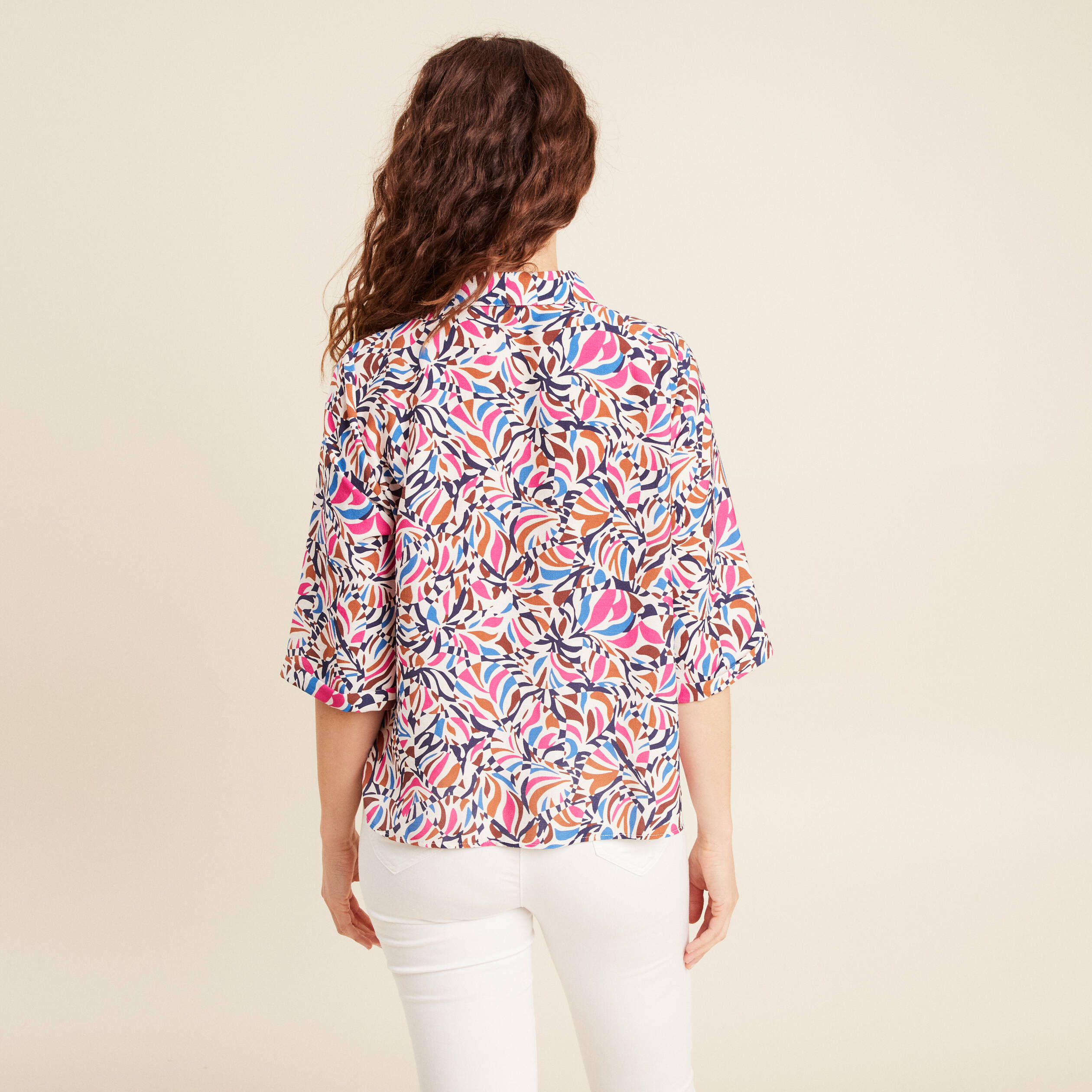 chemise fluide col chemise manches 34 bleu femme Chemise fluide col chemise manches 3/4 bleu femme