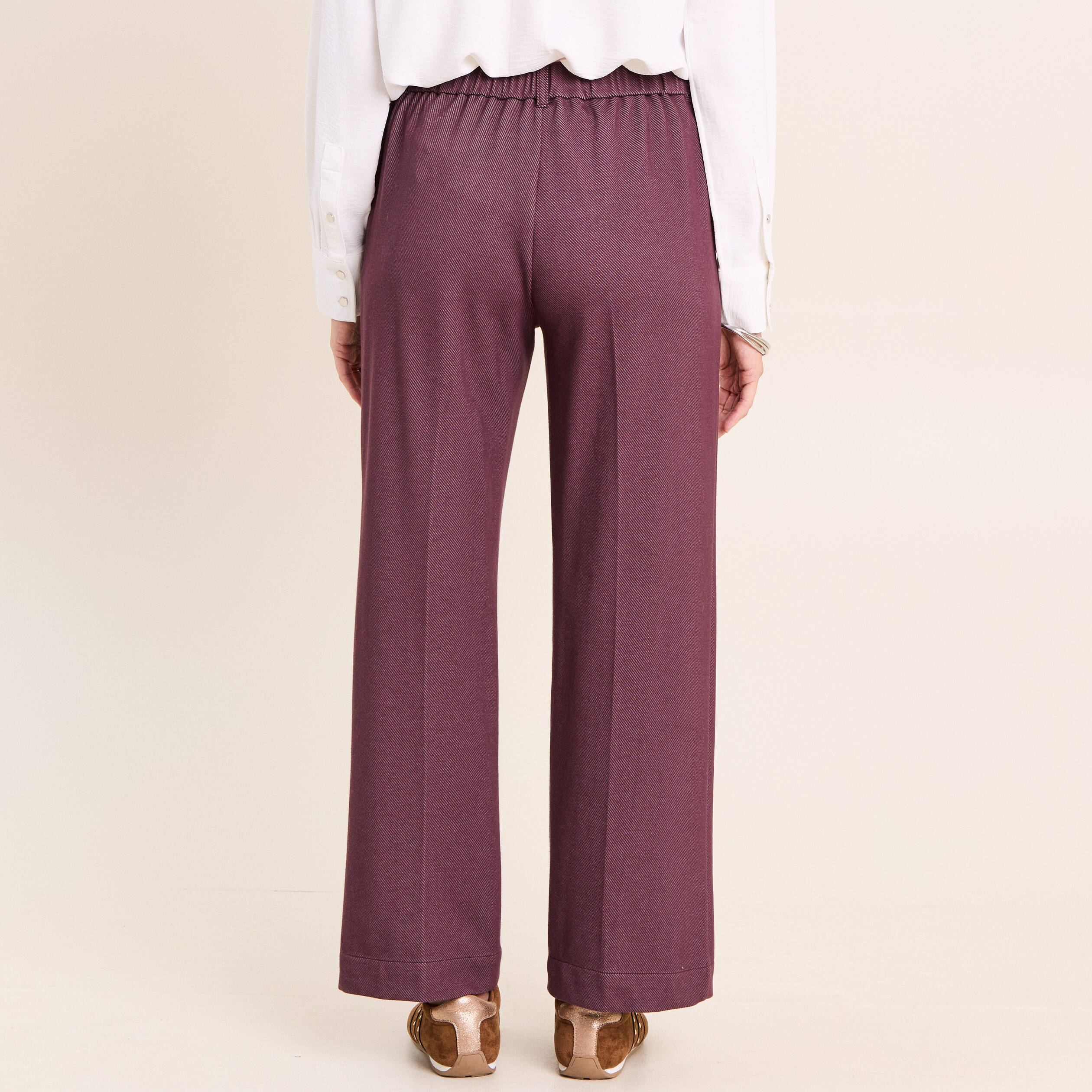 Jean large 7/8&egrave;me bordeaux femme