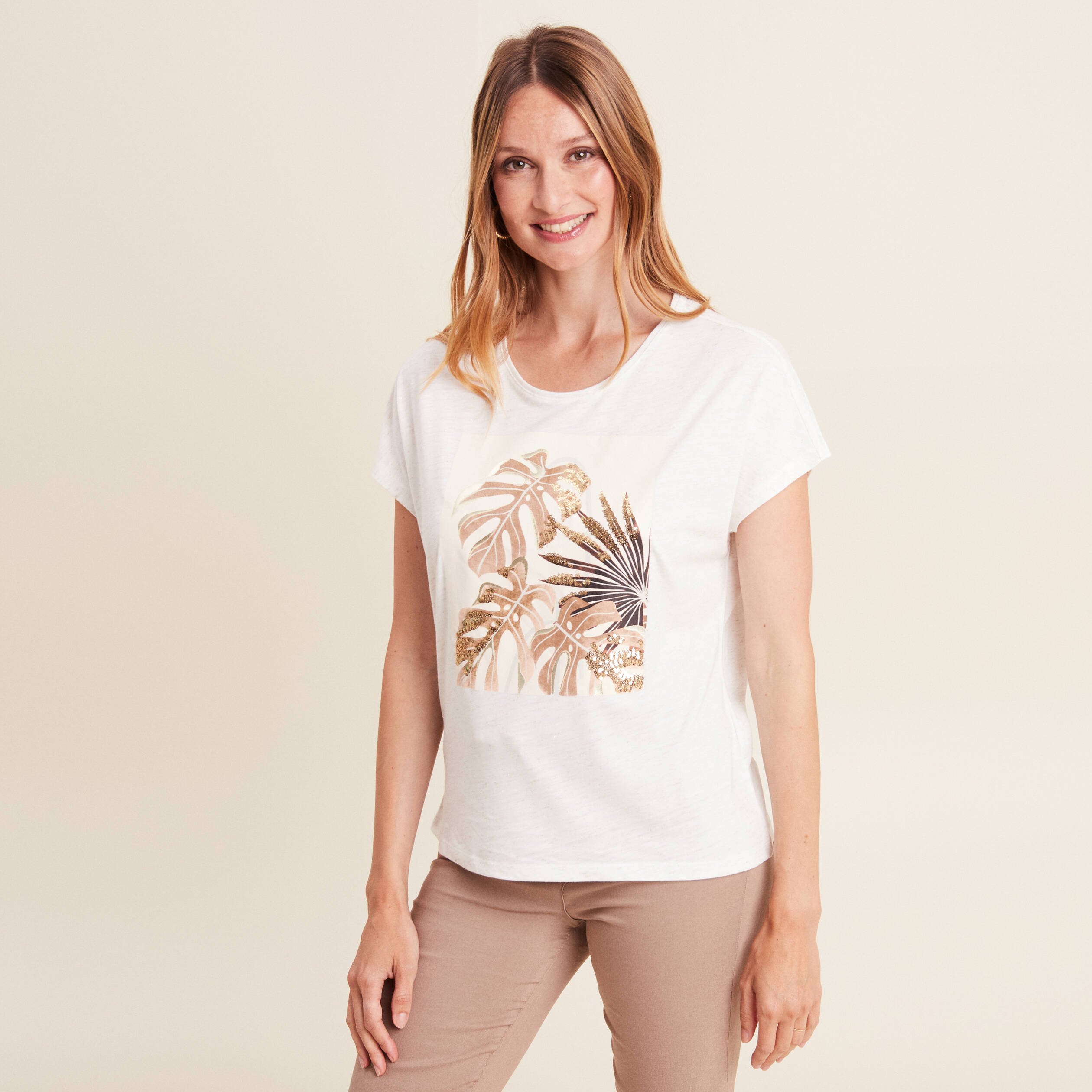 T-shirt manches courtes ecru femme