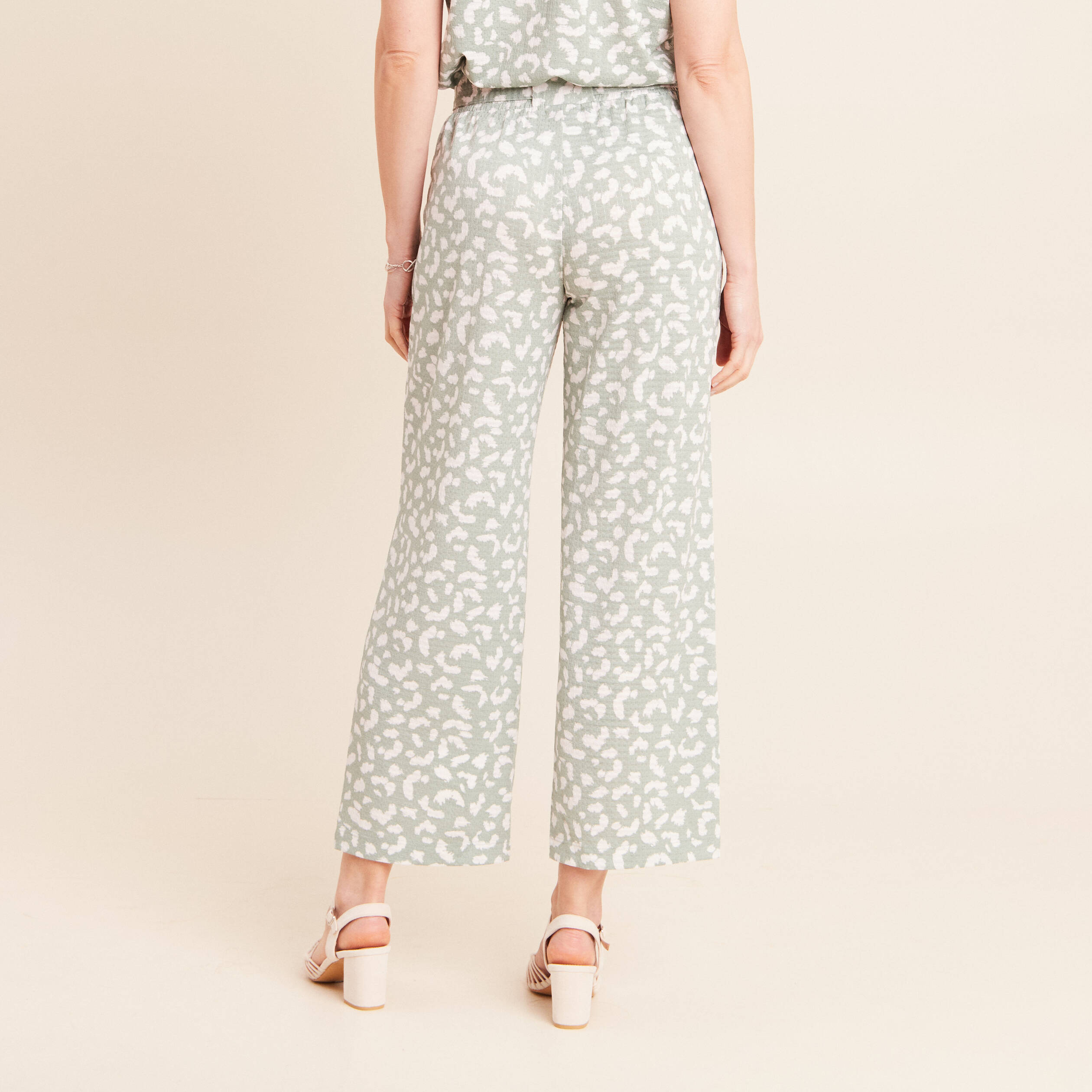 Pantalon coupe large 7/8&egrave;me taille haute taupe femme