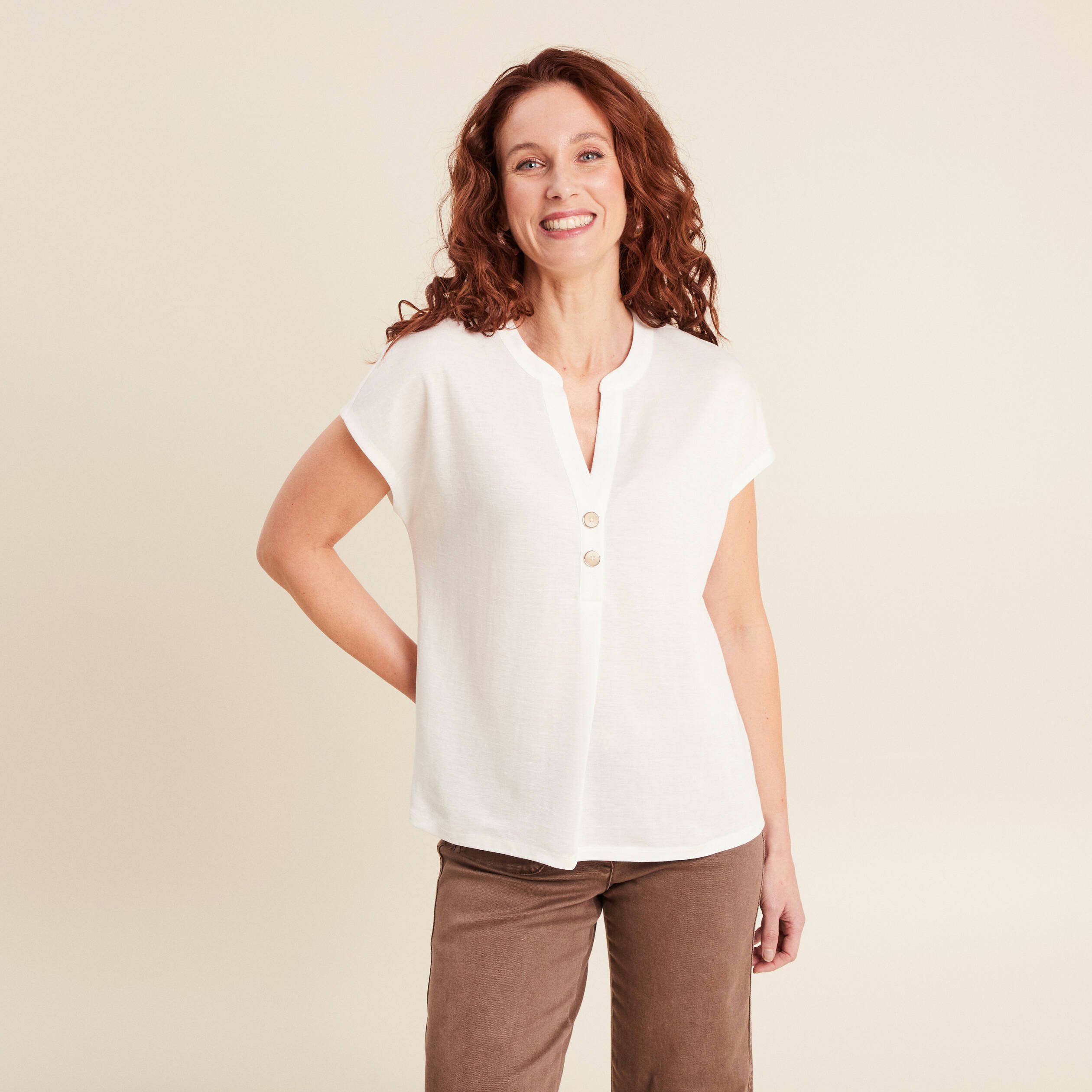 T-shirt manches courtes ecru femme