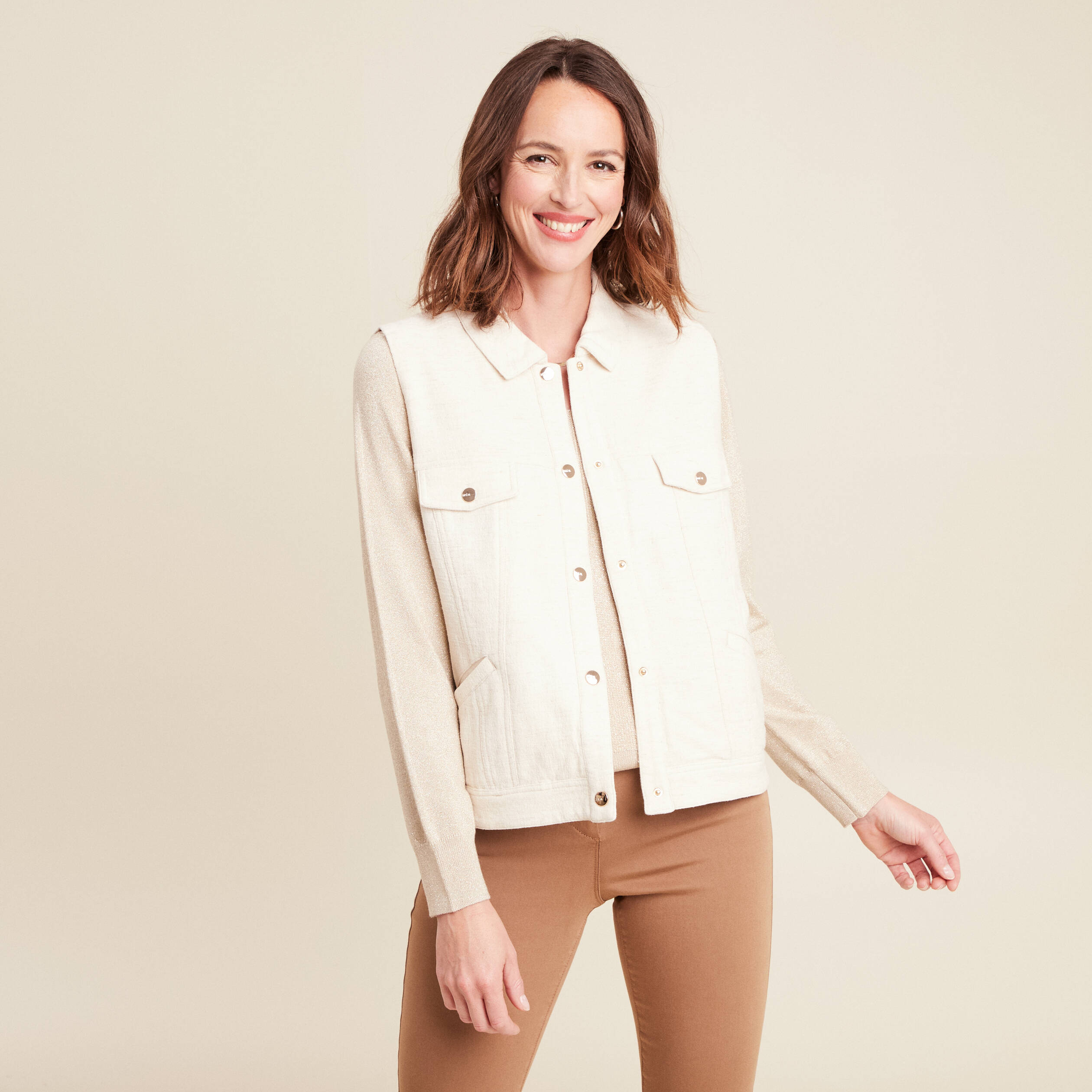 Blouson sans manches cintr&eacute; ecru femme