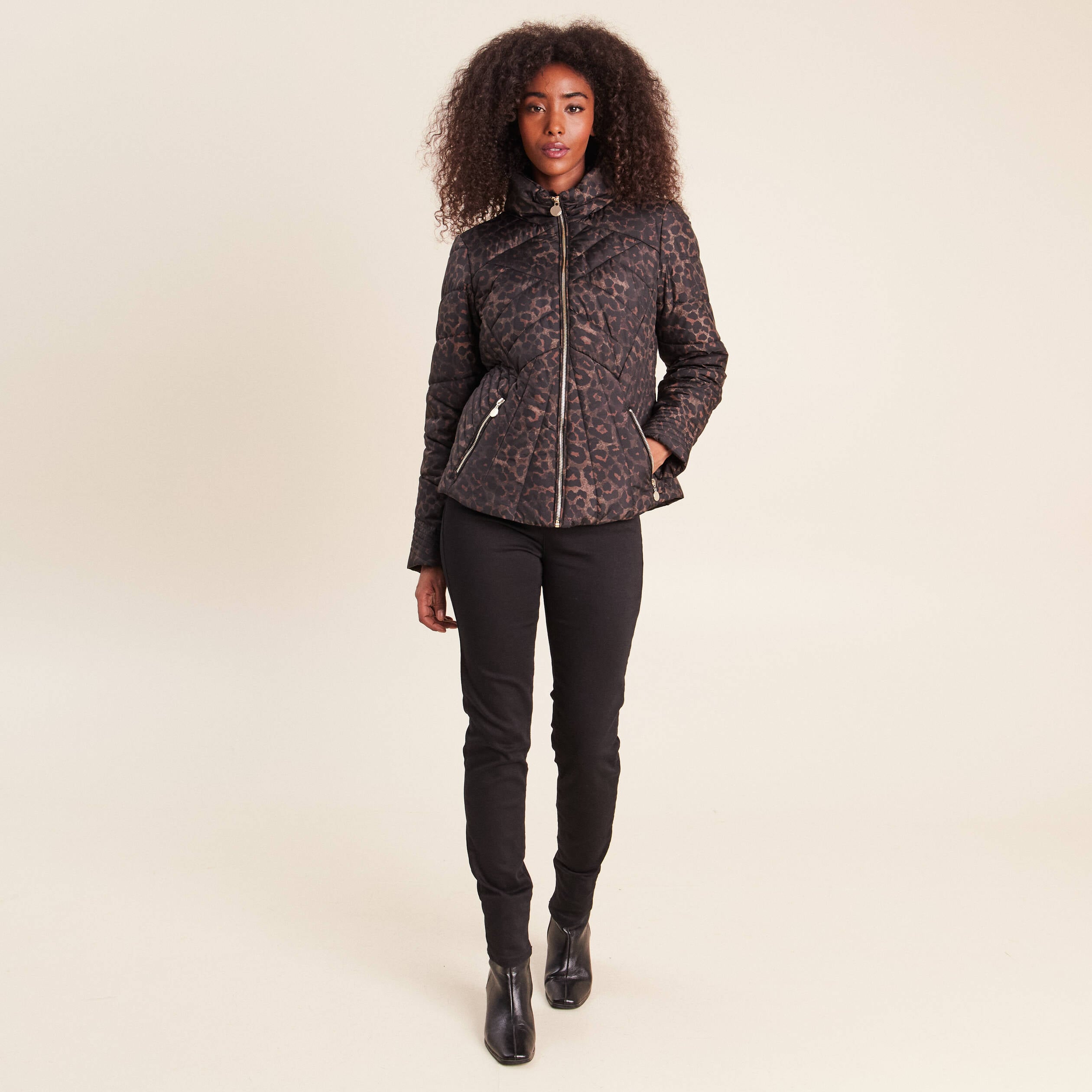 Doudoune d&eacute;perlante droite zipp&eacute;e marron femme
