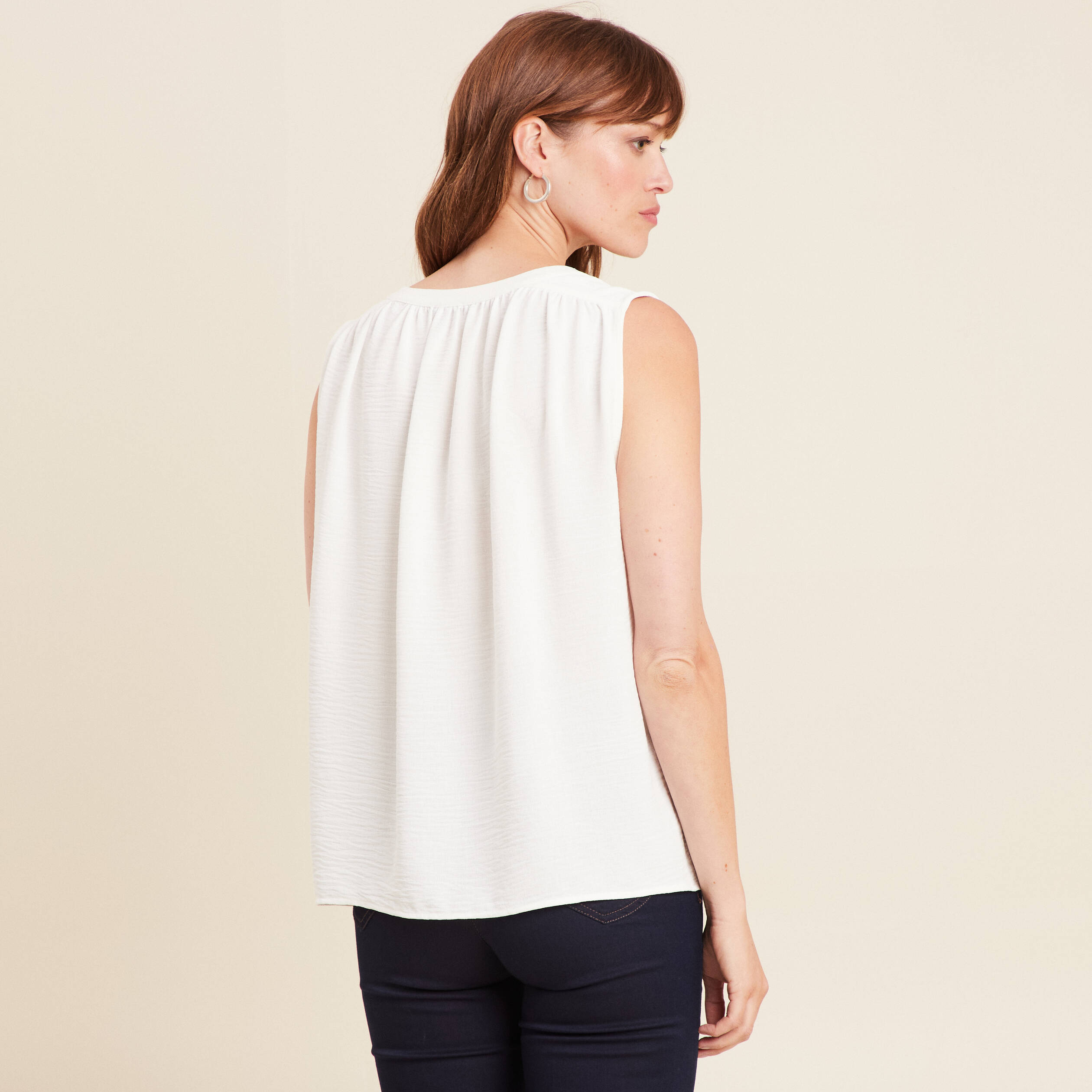 blouse ample col en v ecru femme Blouse ample col en V ecru femme