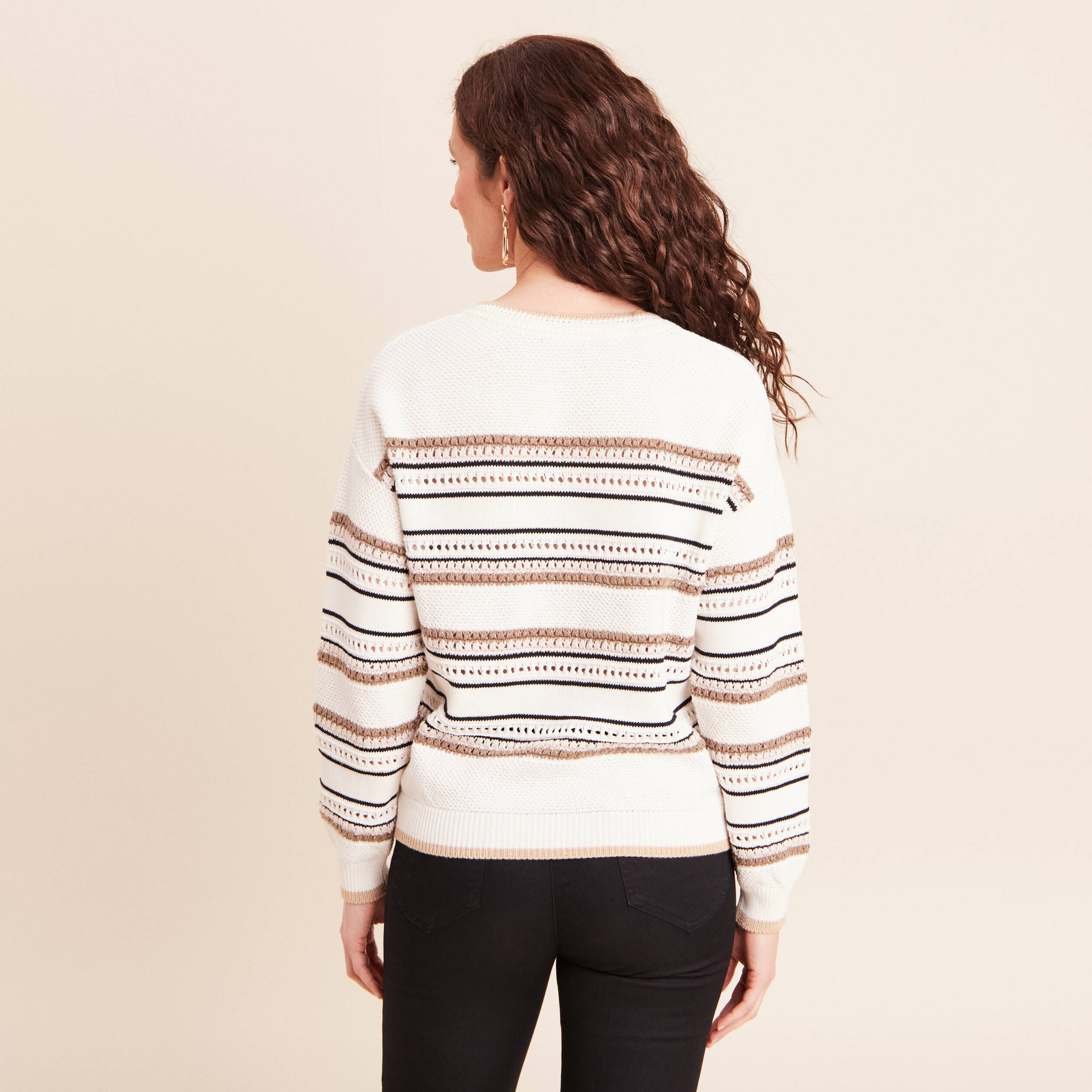 Pull col tunisien manches longues marron femme