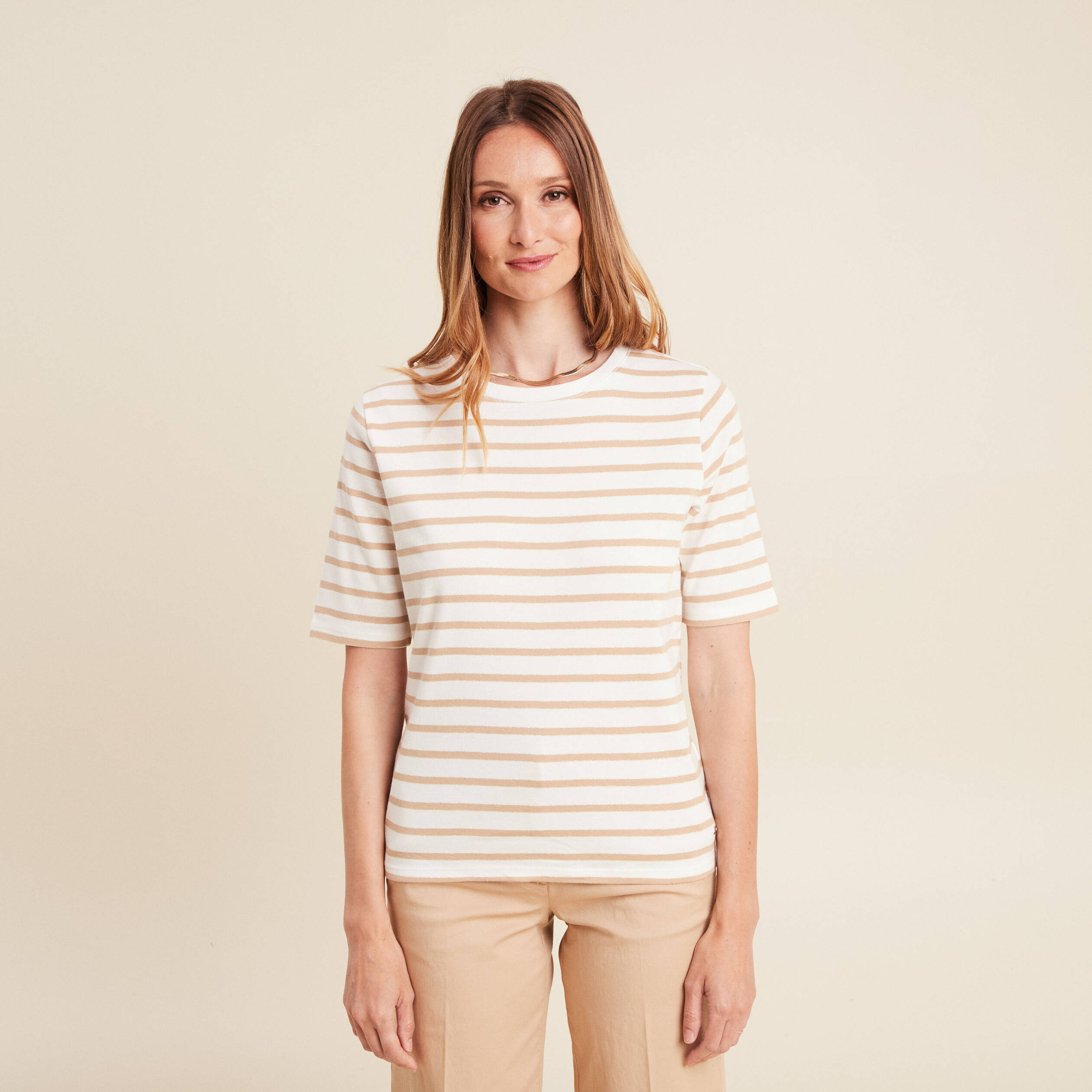 t shirt col rond marron clair femme T-shirt col rond marron clair femme