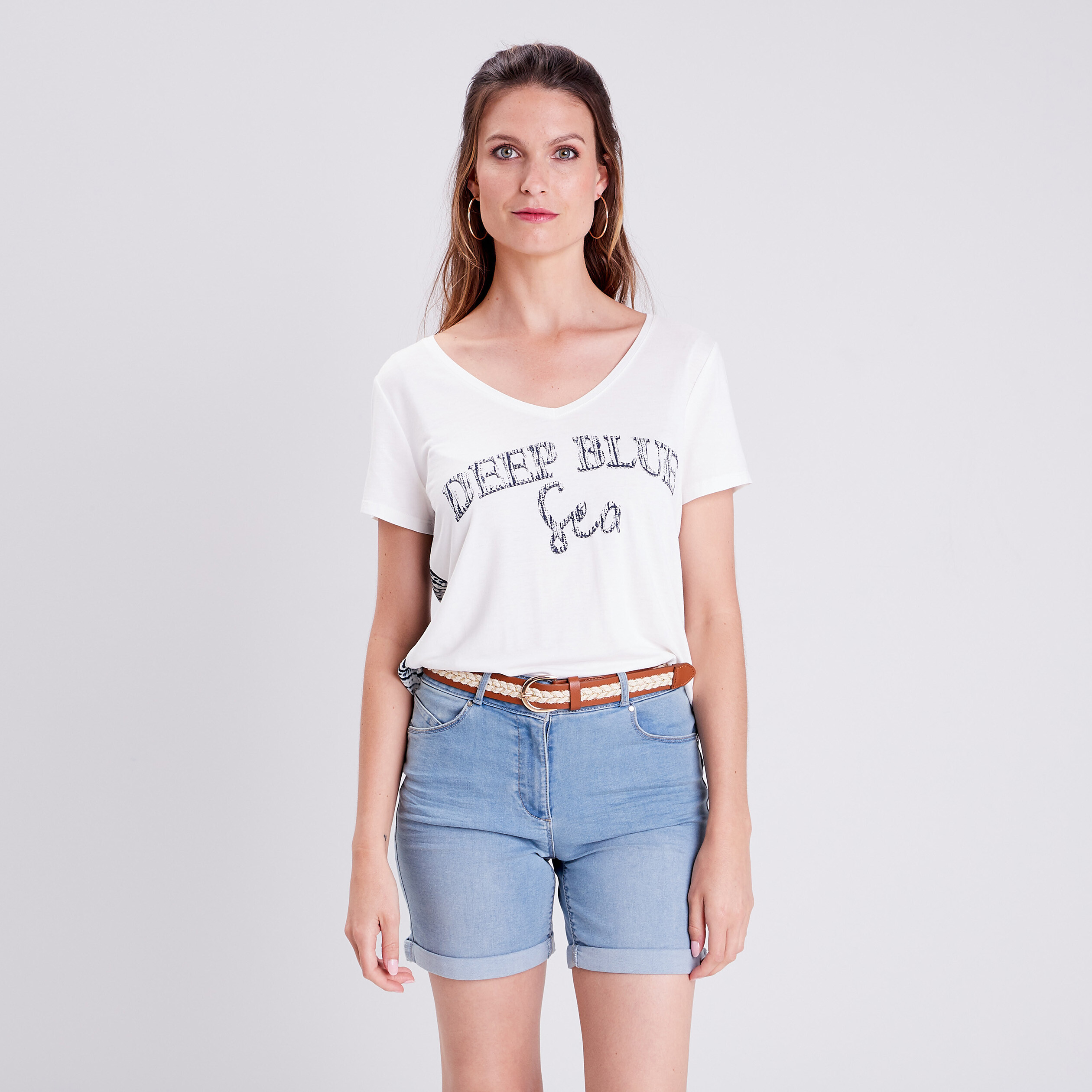 T-shirt manches courtes ecru femme