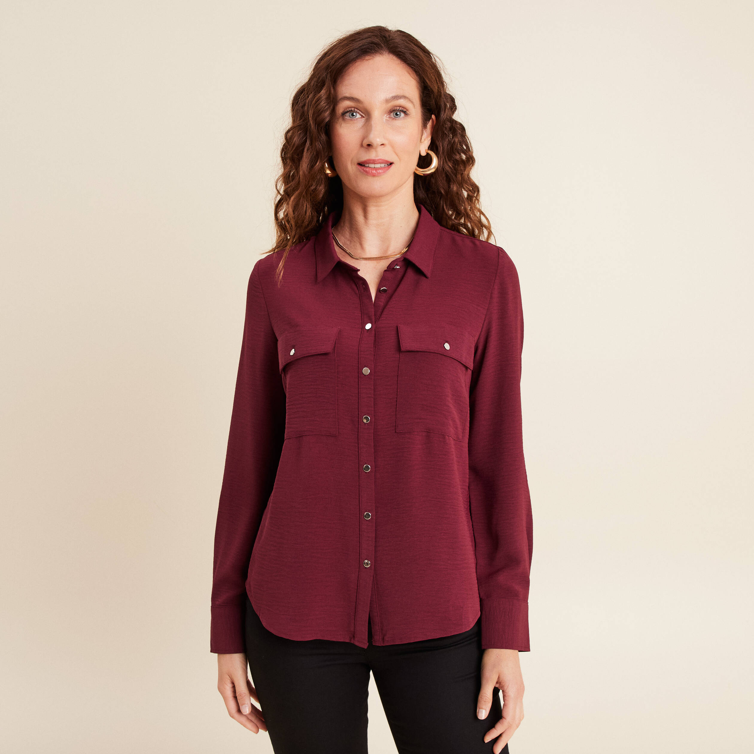 Chemise manches longues bordeaux femme