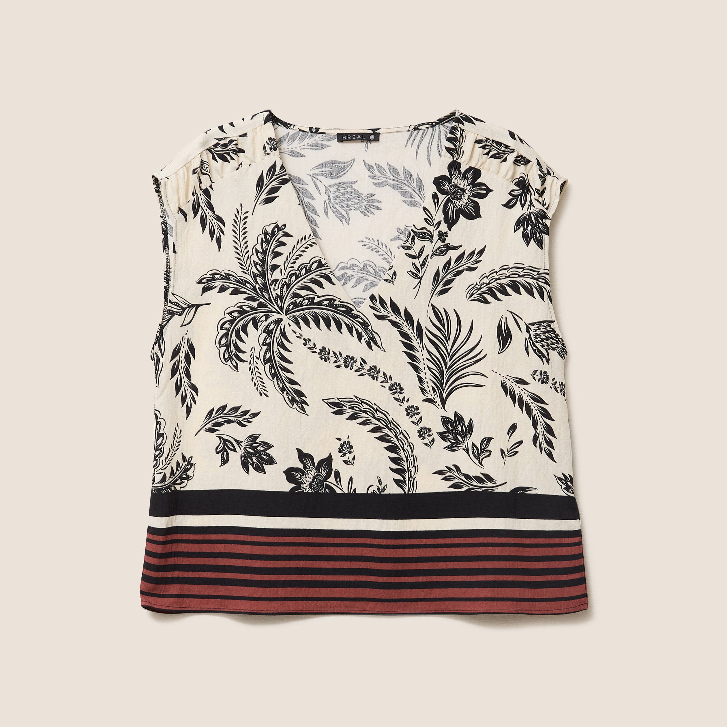 Blouse col v manches courtes fluide noir femme