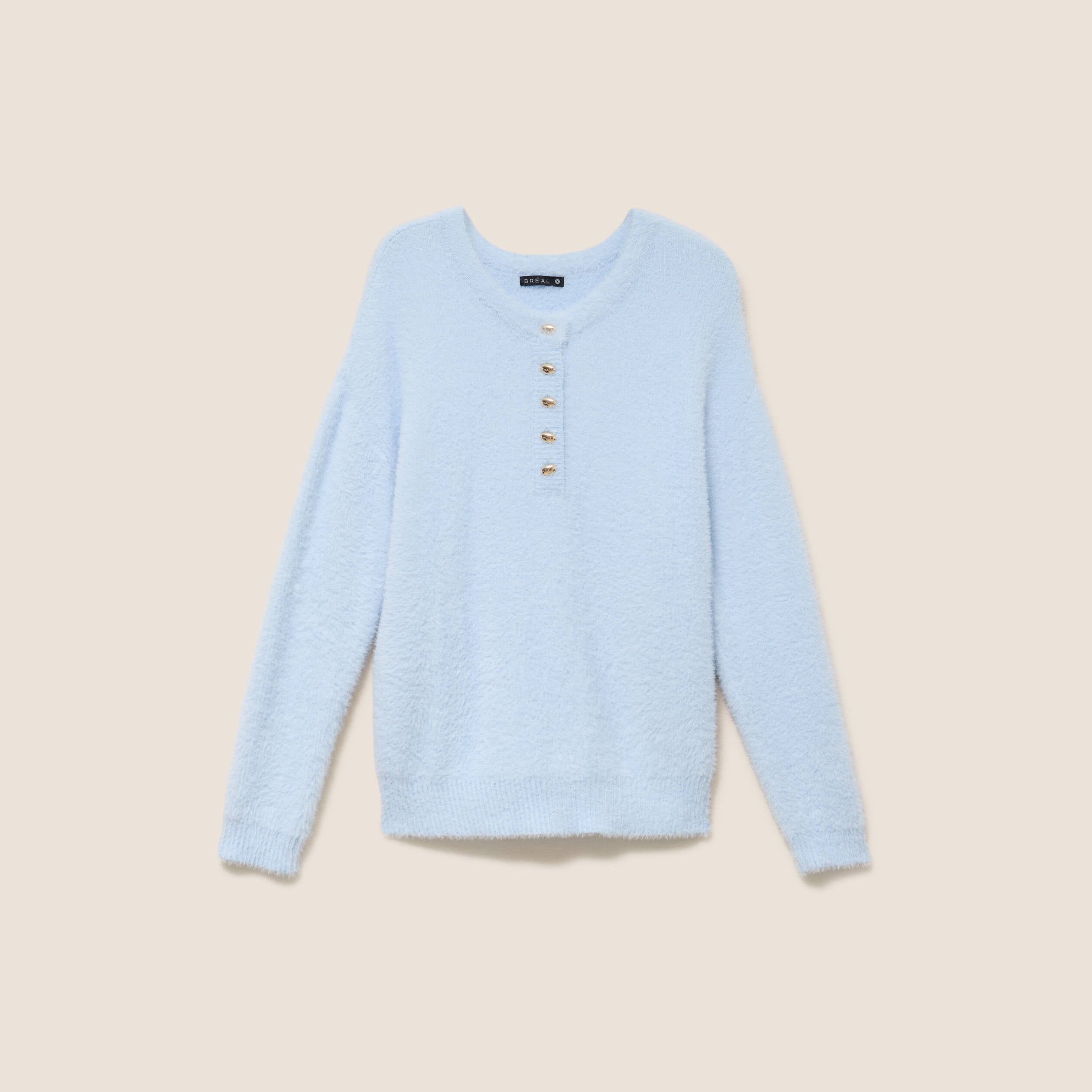 Pull col tunisien bleu pastel femme