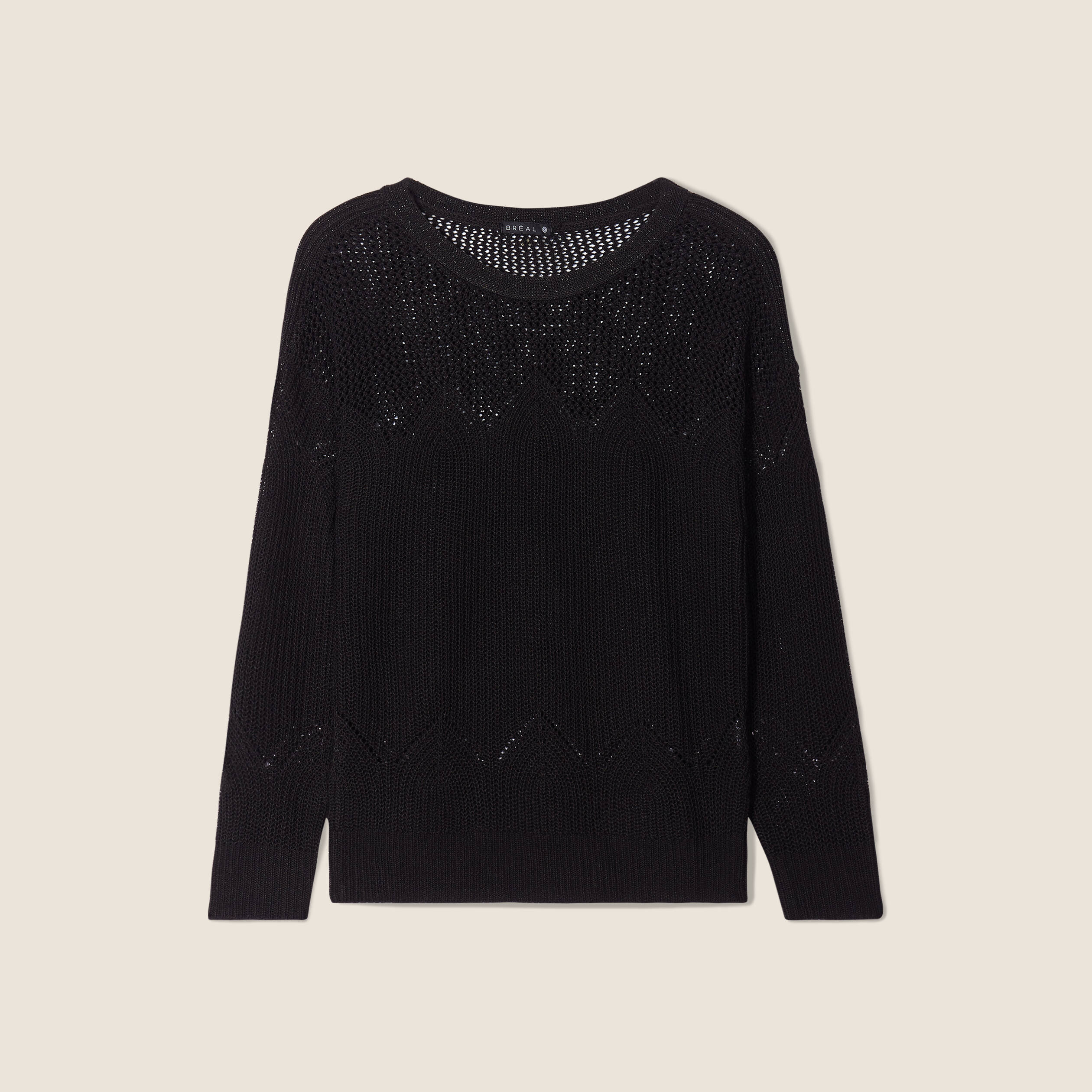 Pull manches longues ajouré noir femme