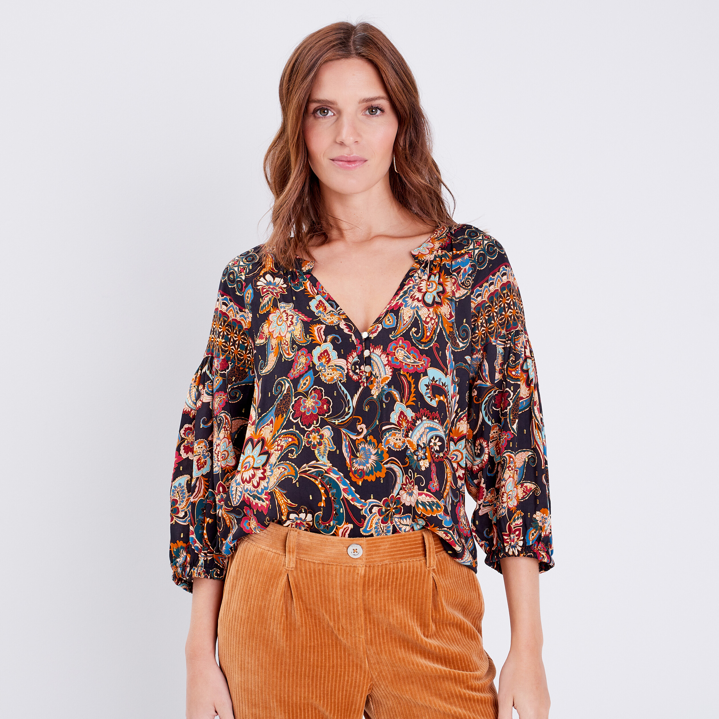 Blouse manches 3/4 bleu foncé femme