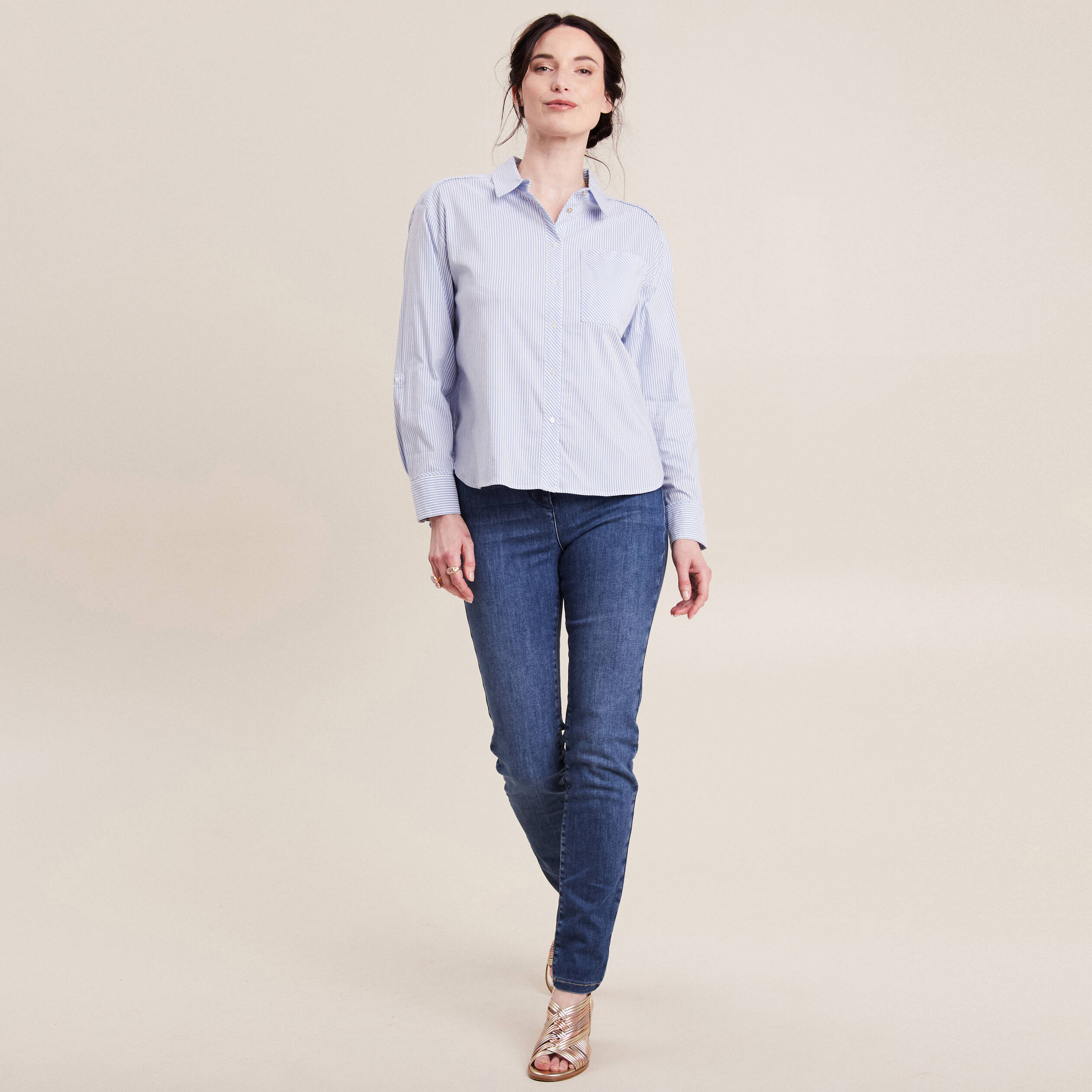 Chemise manches longues bleu femme