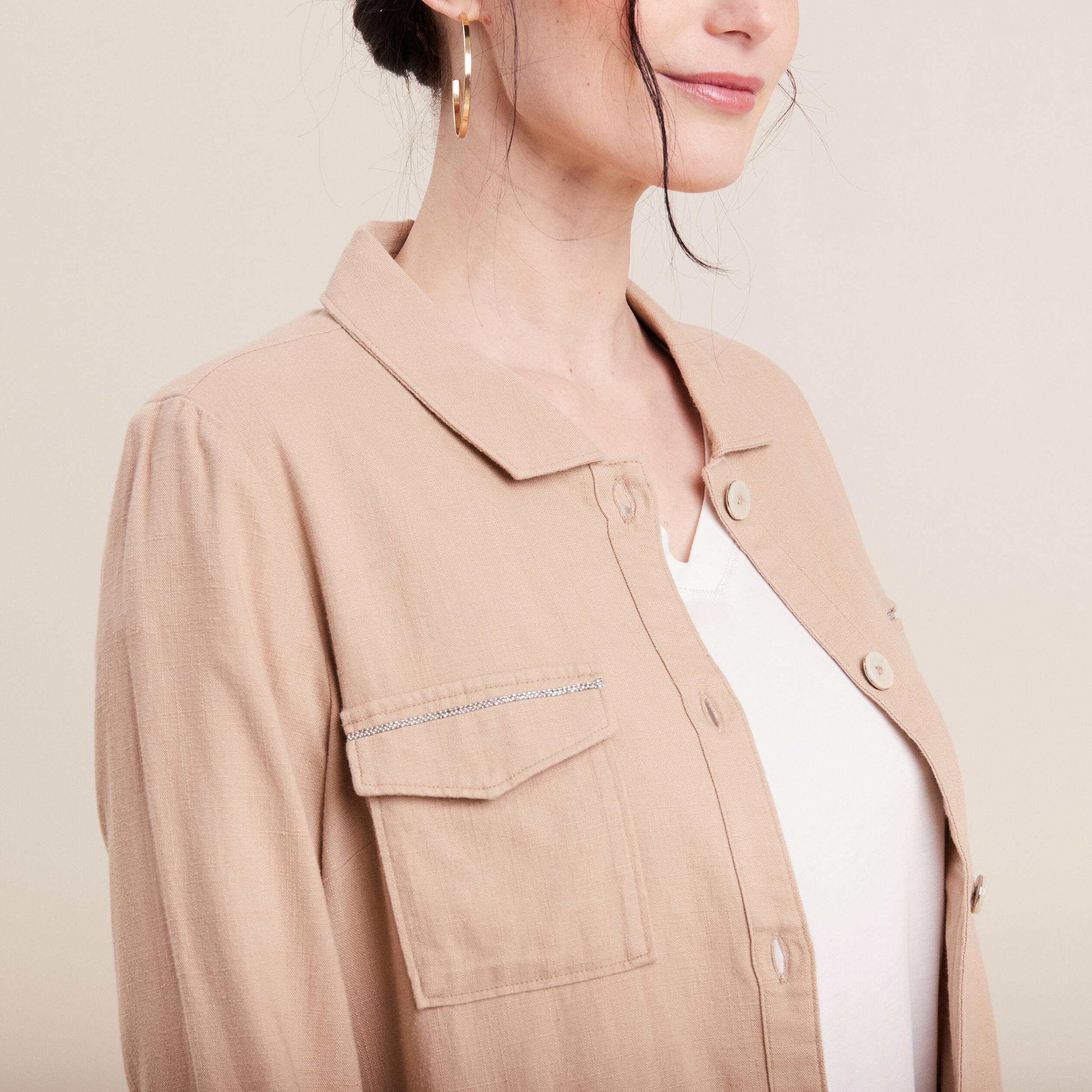 Veste droite boutonnée sable femme