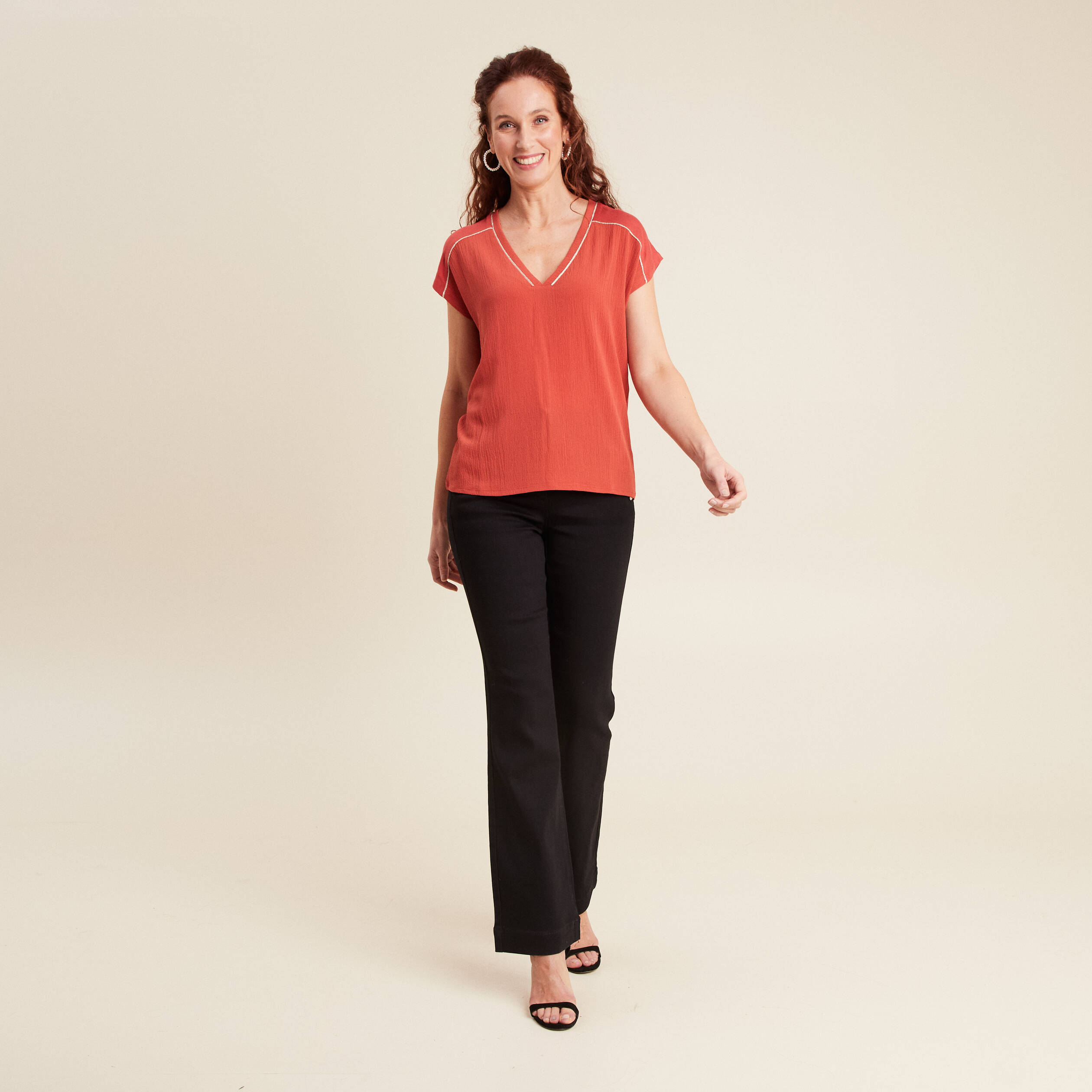 Pantalon bootcut à pont noir femme