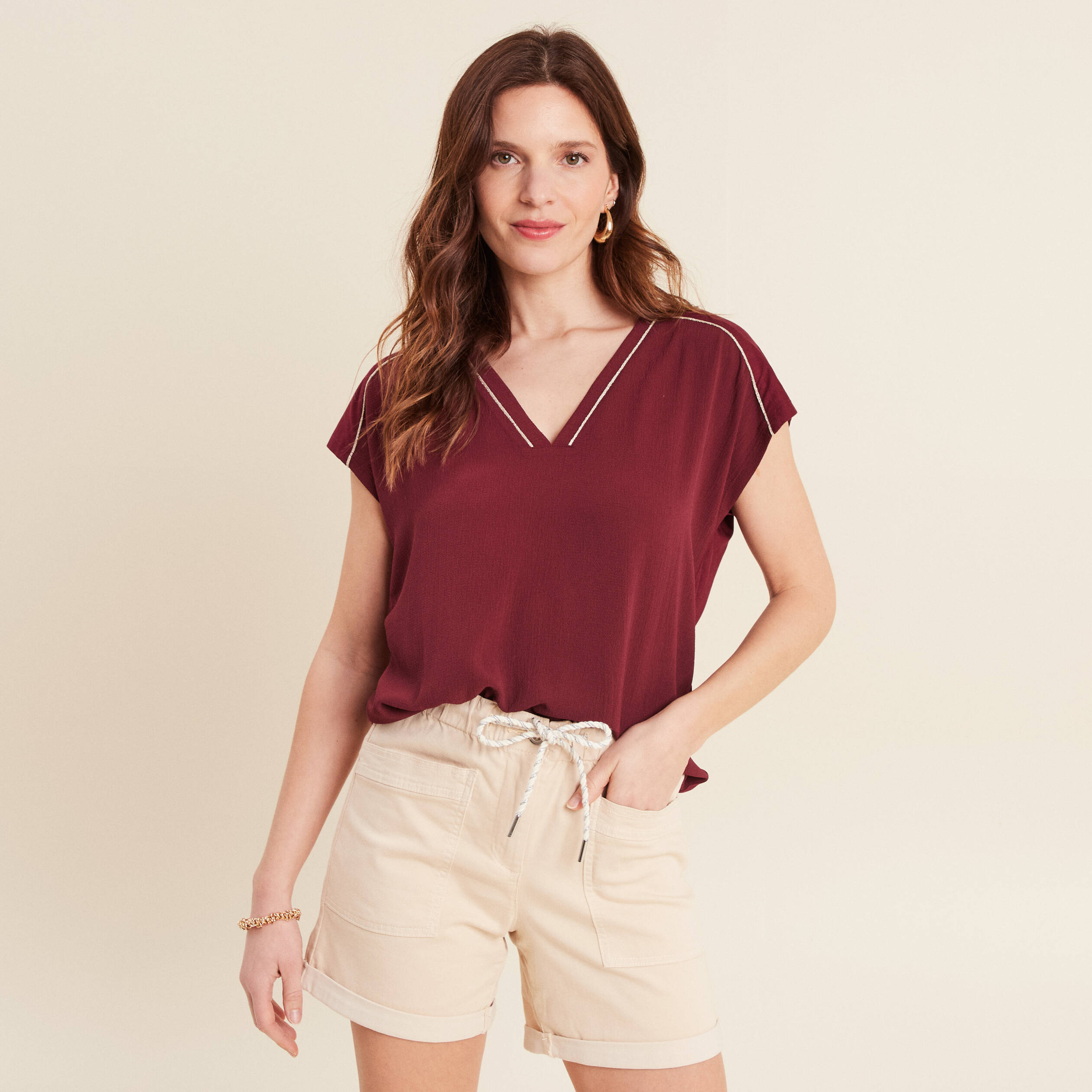 t shirt manches courtes bordeaux femme T-shirt manches courtes bordeaux femme