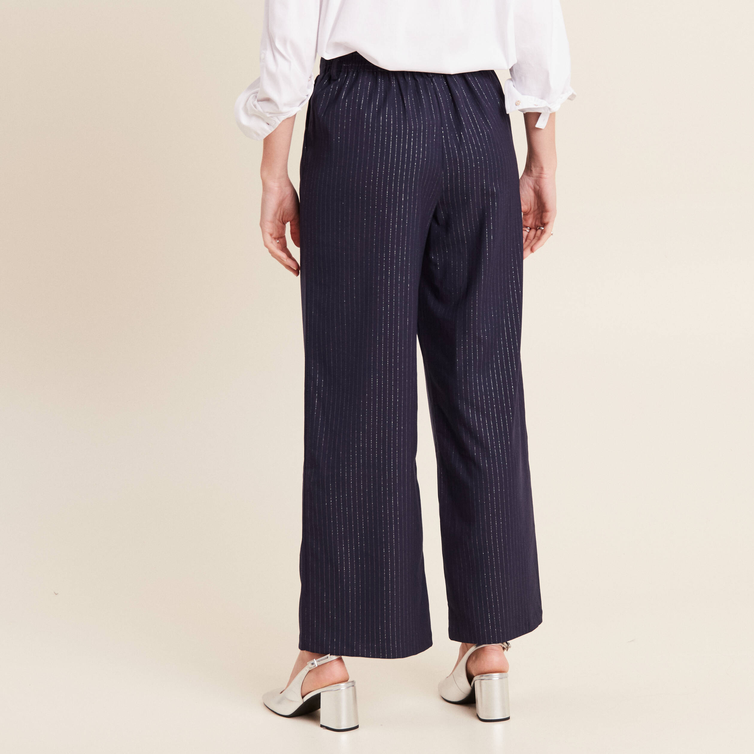 Pantalon large 7/8ème bleu foncé femme