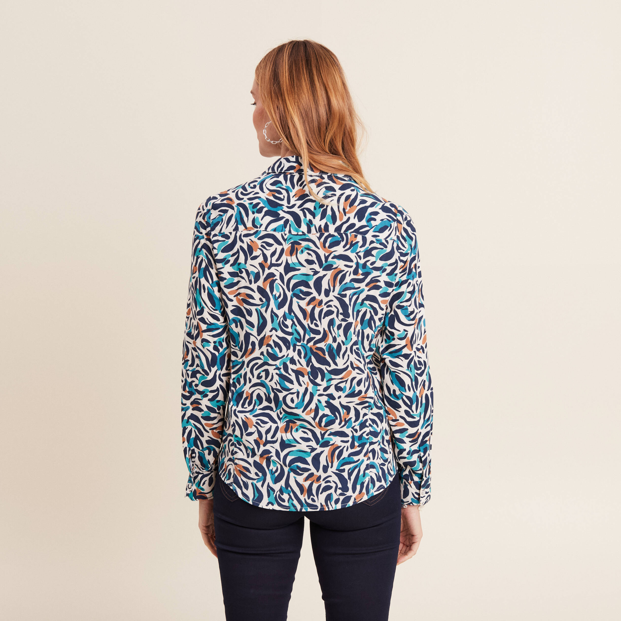 Chemise manches longues bleu canard femme