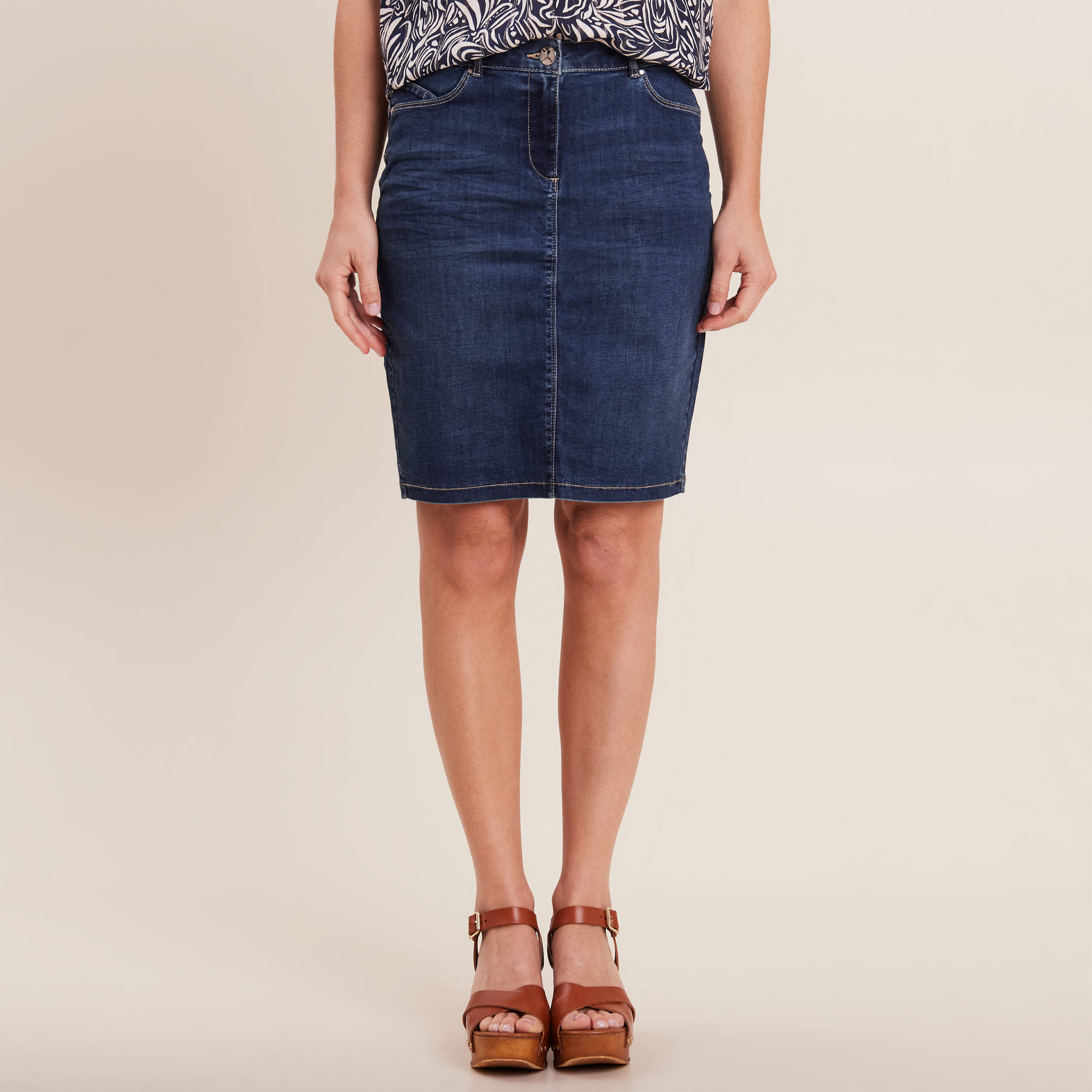 Jupe droite denim brut femme