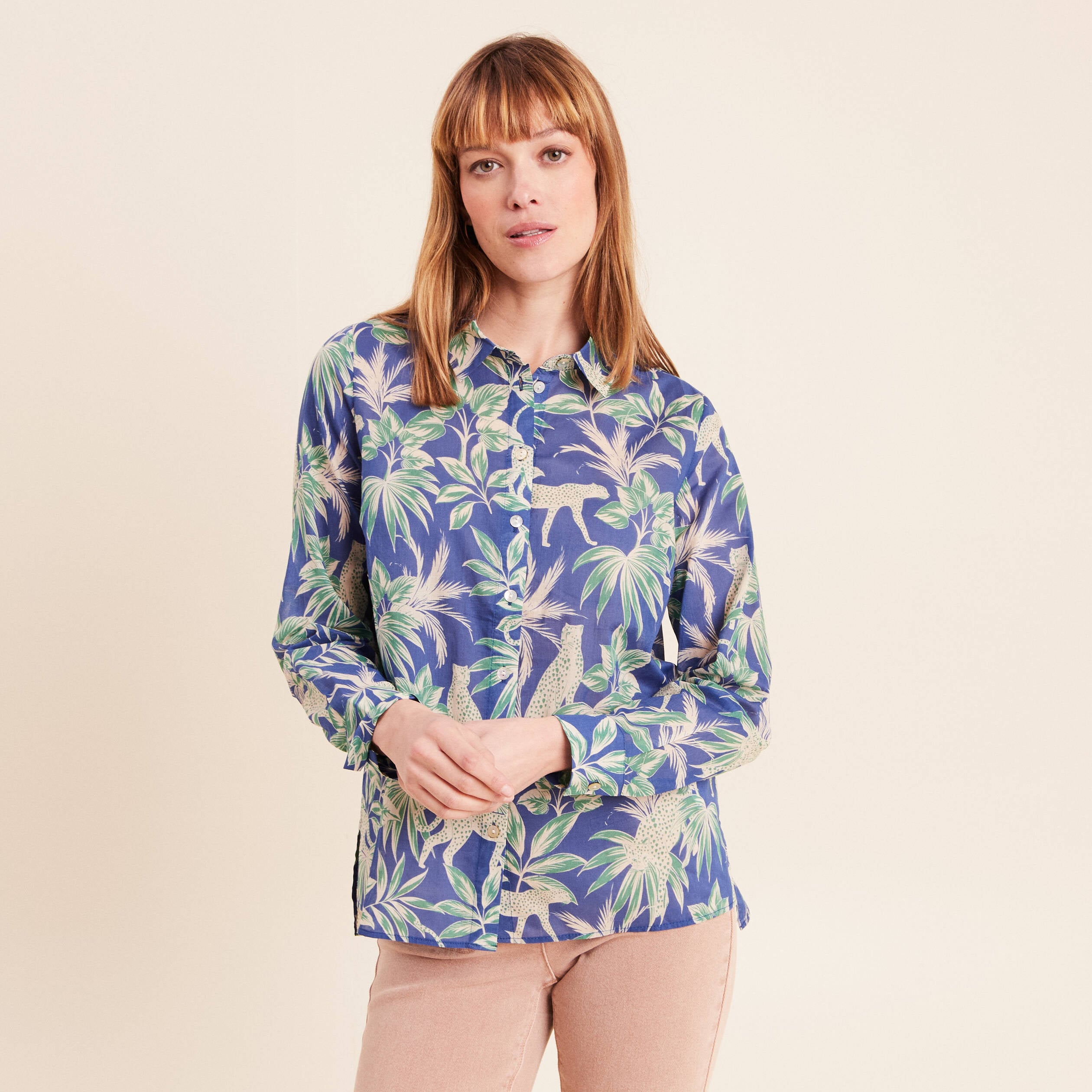 Chemise manches longues bleu femme