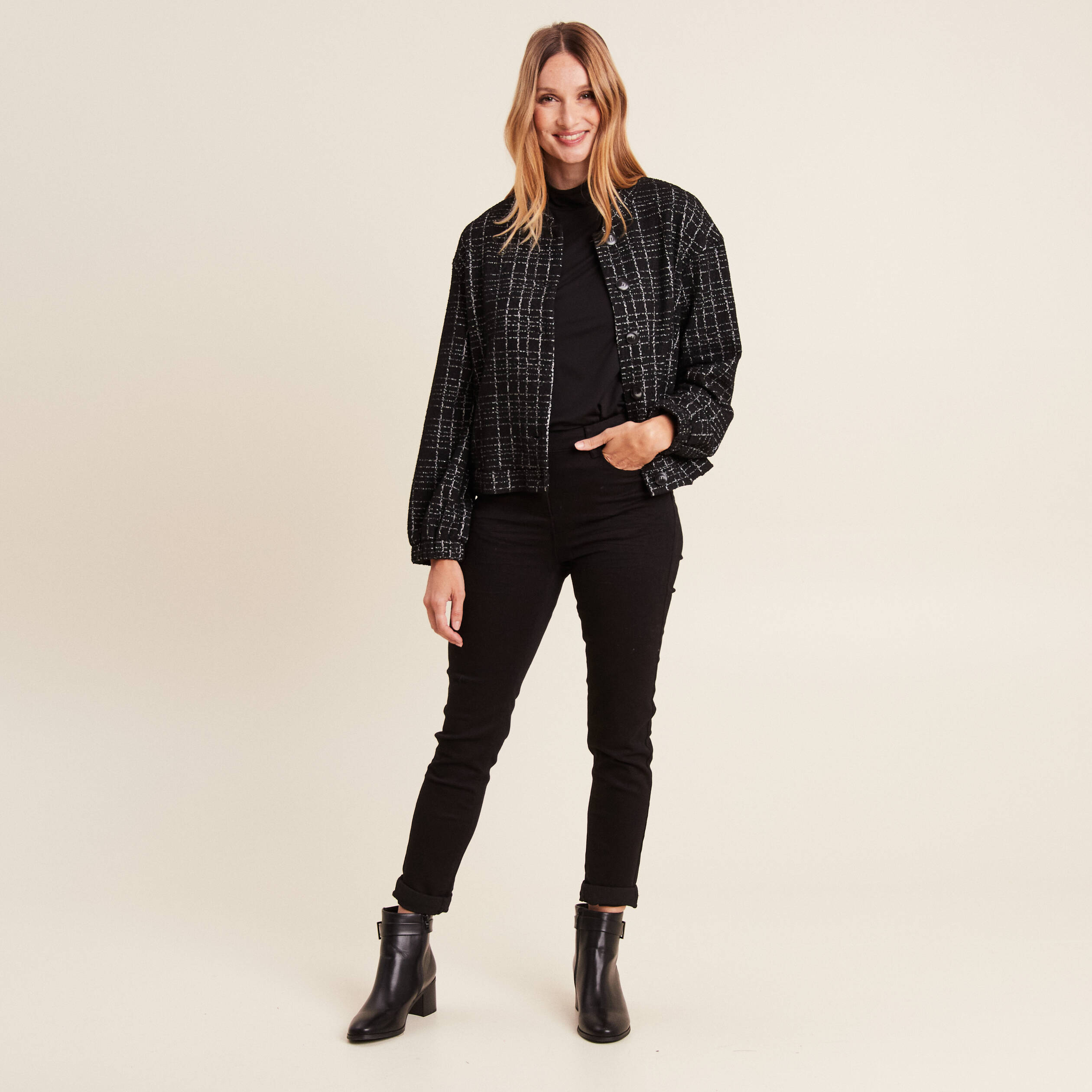 Veste droite boutonnée noir femme