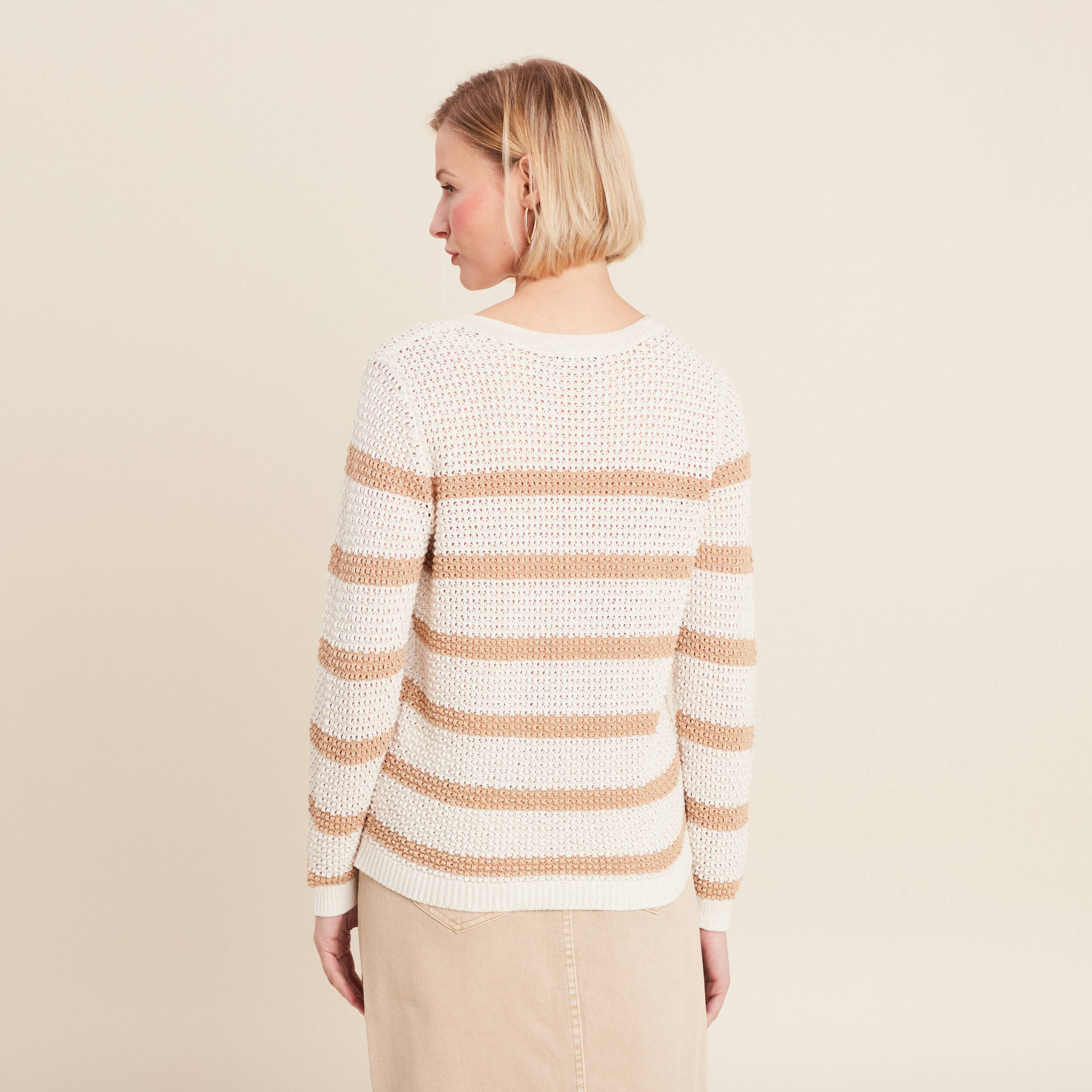Pull manches longues ajouré blanc femme